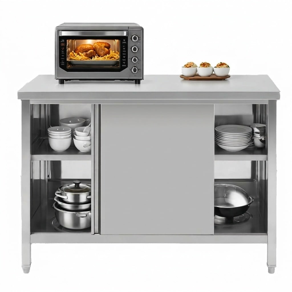 Lukvuzo  Stainless Steel Cabinet 24 x 48 NSF Certified Heavy Duty Prep Work Table with Two Sliding Doors Large Storage for Kitchen Restaurant or Simolary simolary.com