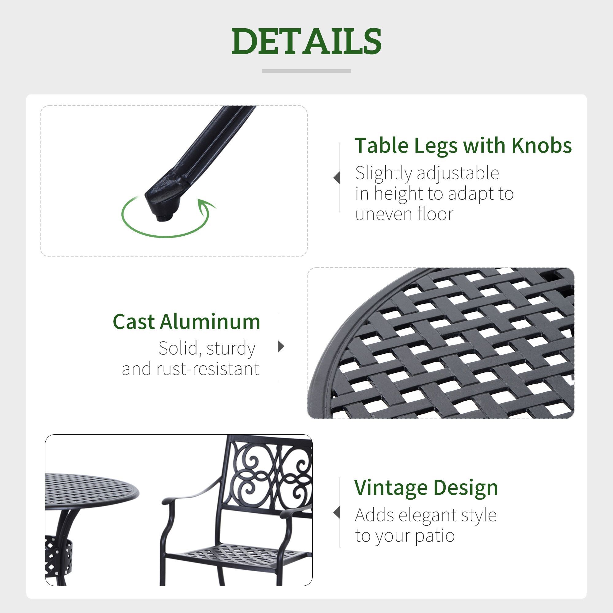 JUSHUA 33-in Round Black Cast Aluminum Patio Bistro Dining Table with ...