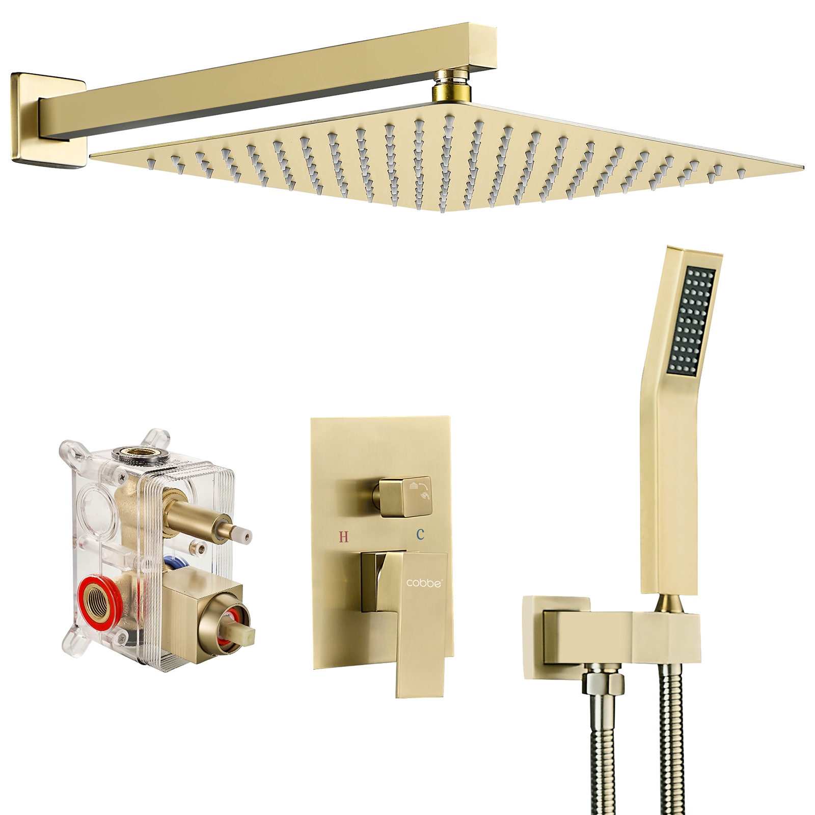 Cobbe LS1-KSA014 Brushed Gold 12-in Waterfall Built-In Shower Faucet System with 2-way Diverter ( Pressure-balanced Valve Included )