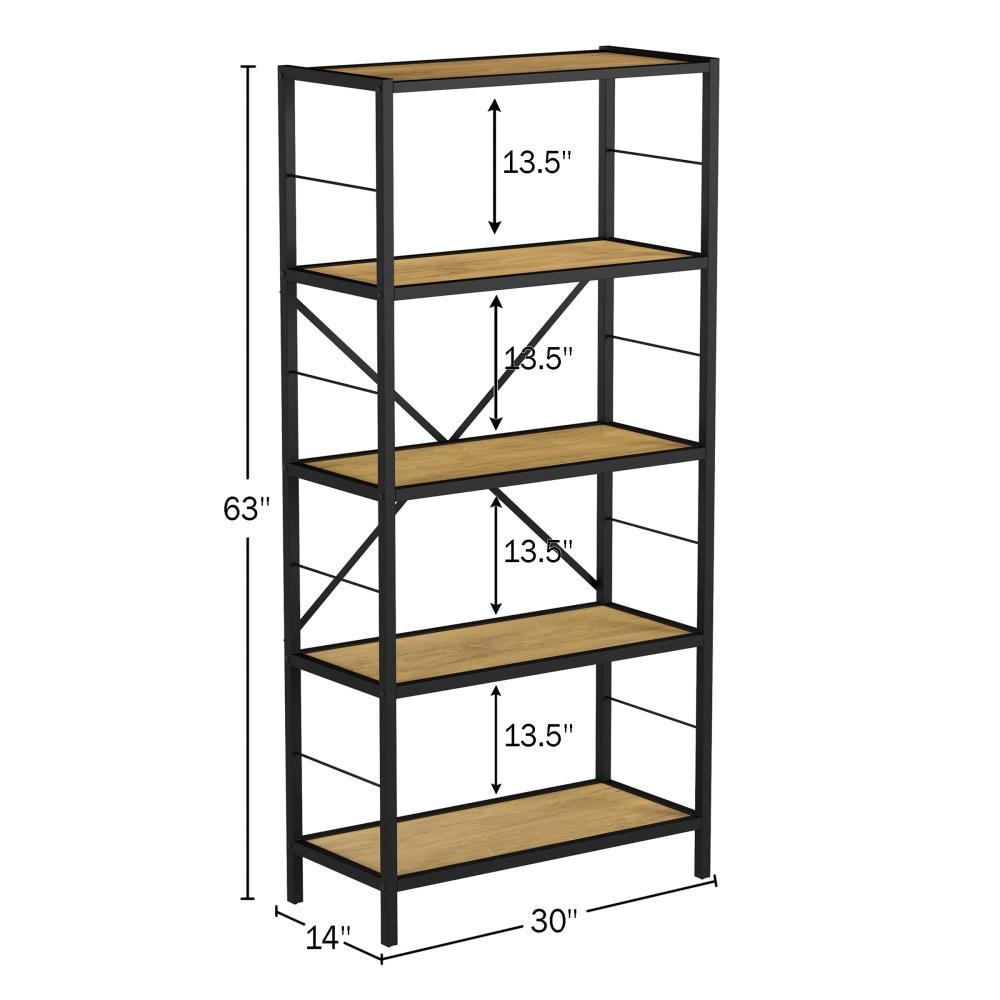 Sunnydaze 5 Shelf Industrial Style Freestanding Etagere Bookshelf with Wood  Veneer Shelves