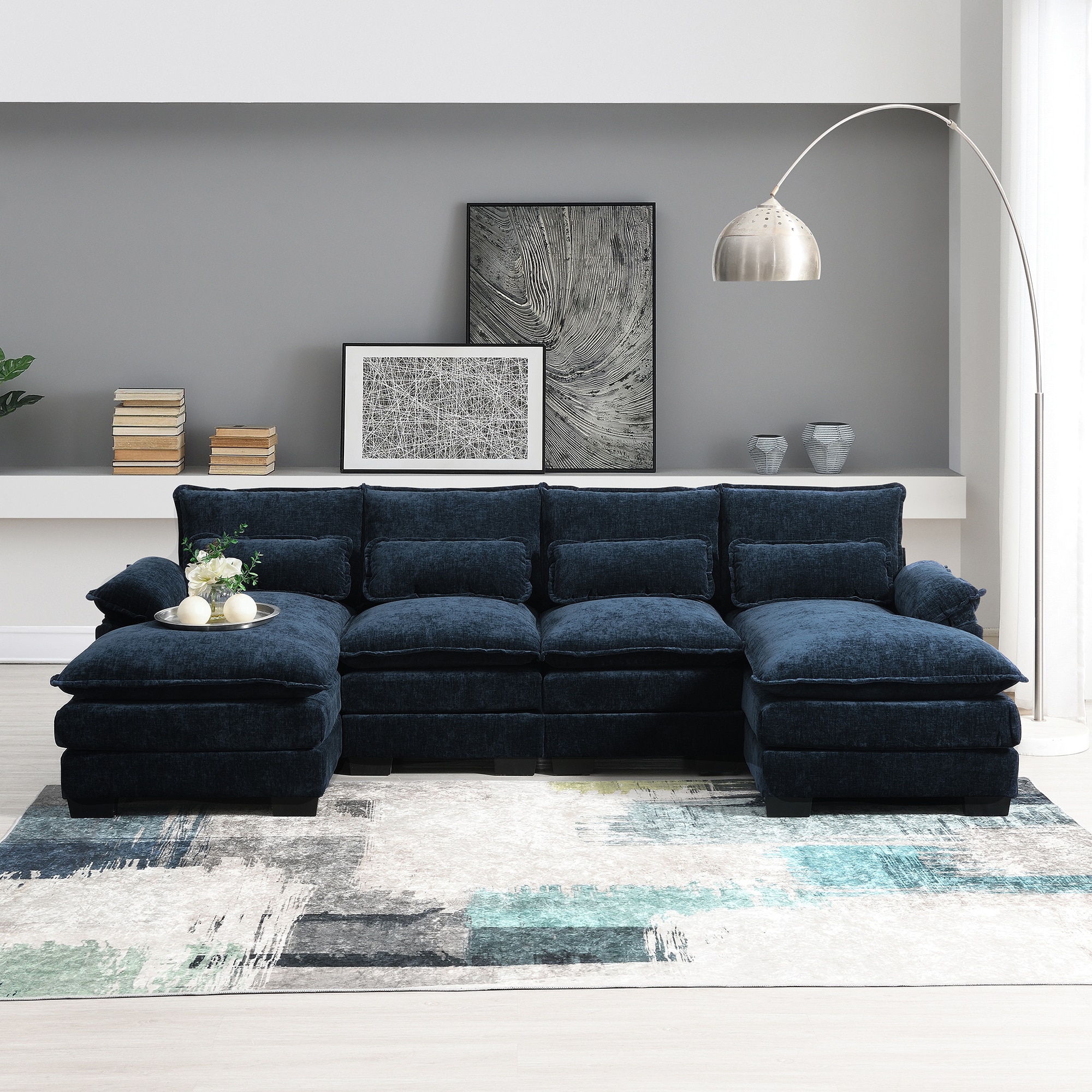 JIMSMAISON JMGTSO16BL 110-in Modern Blue Chenille Sofa