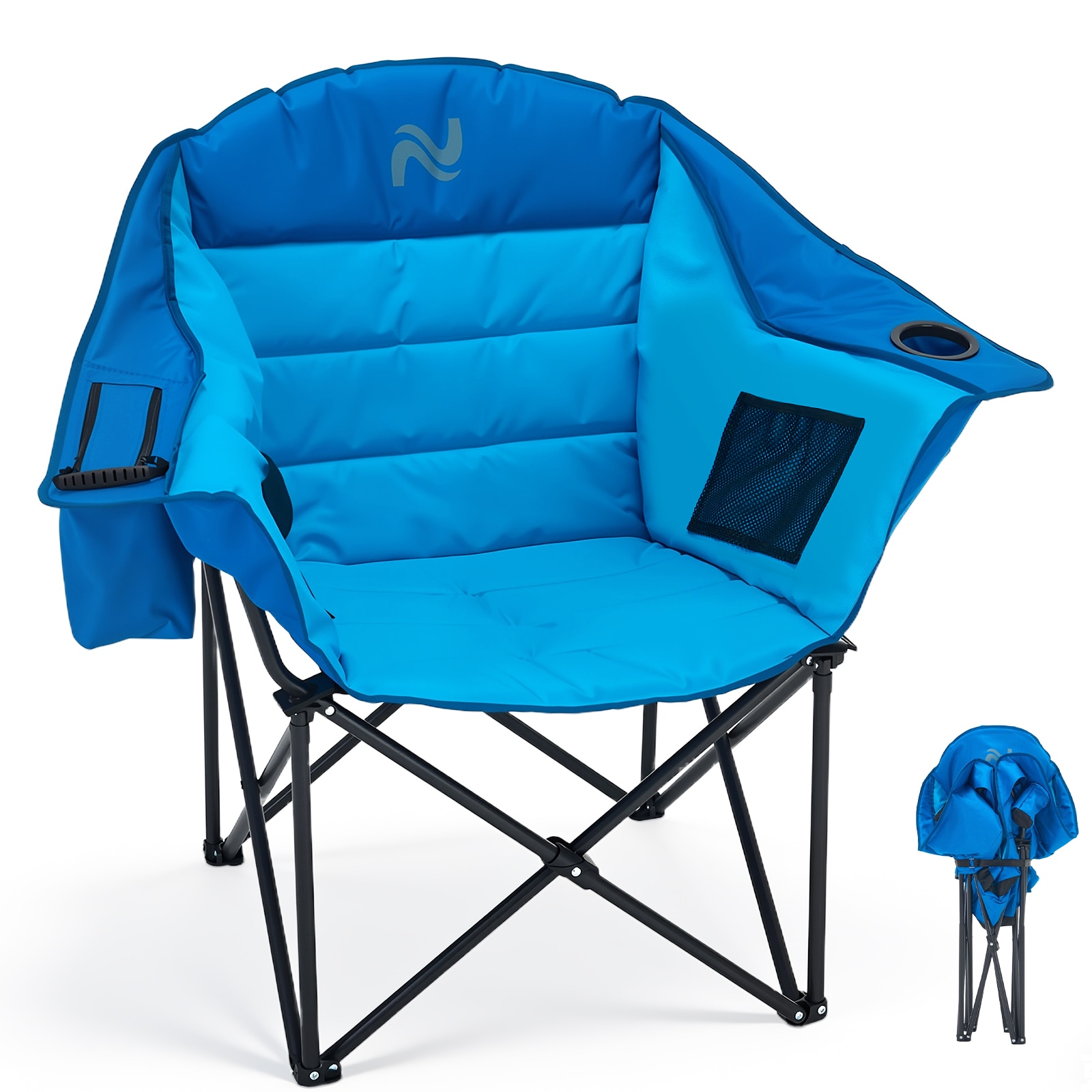 MOONCOOL -  Oversized Padded Folding Camping Chair with Cooler Bag Cup Holder Side Pockets Portab...