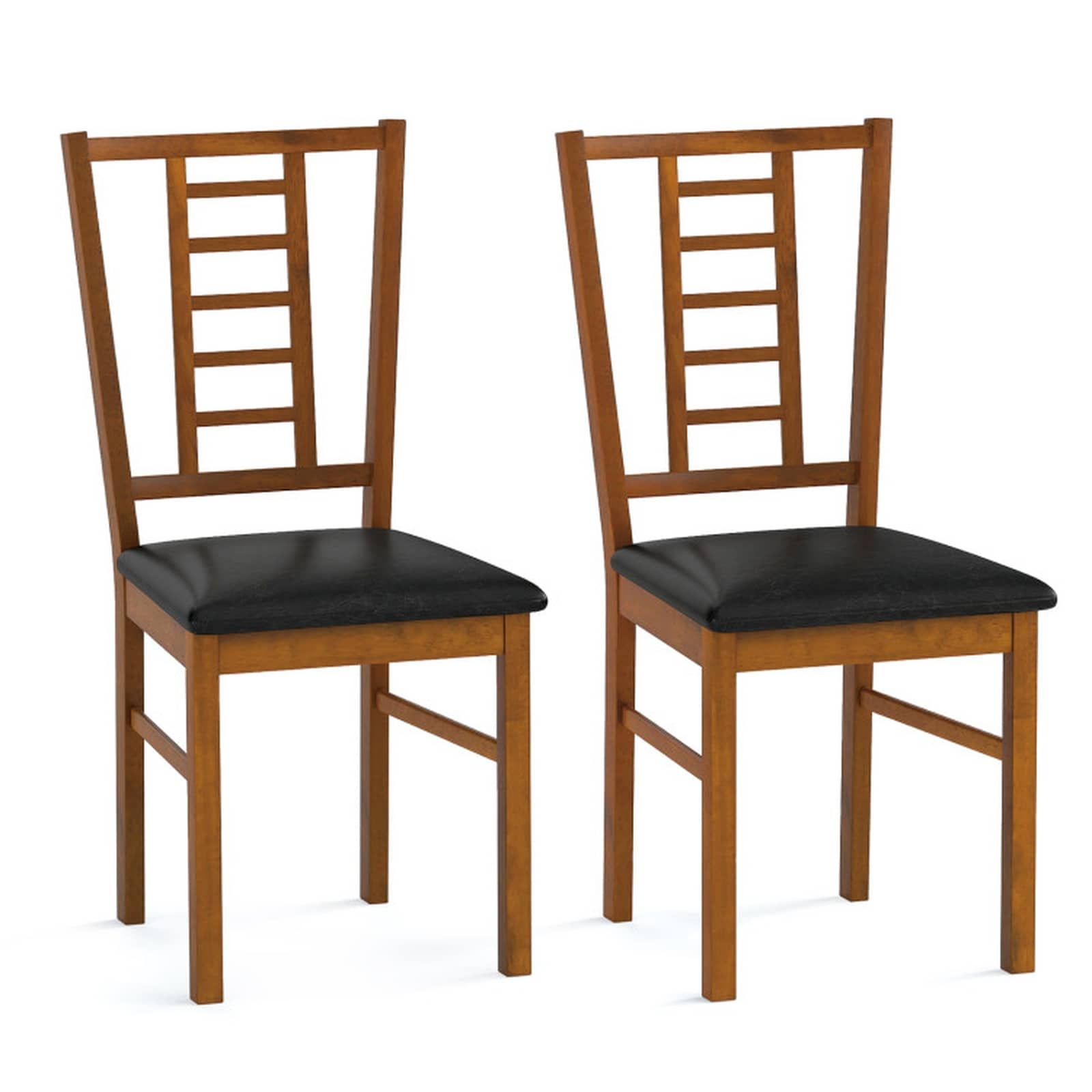 SUGIFT - PU Leather Upholstered Wood Dining Chairs Set of 2 with Solid Rubber Wood Frame Slatted ...
