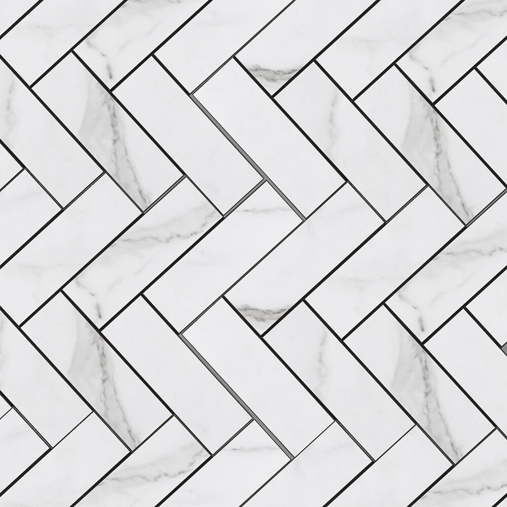 Peel&Stick Mosaics LWPS071011 Stoney Herringbone 9-in x 12-in Matte Metal Marble Look Chevron Mosaic Wall Tile (10.89-sq. ft/ Carton)