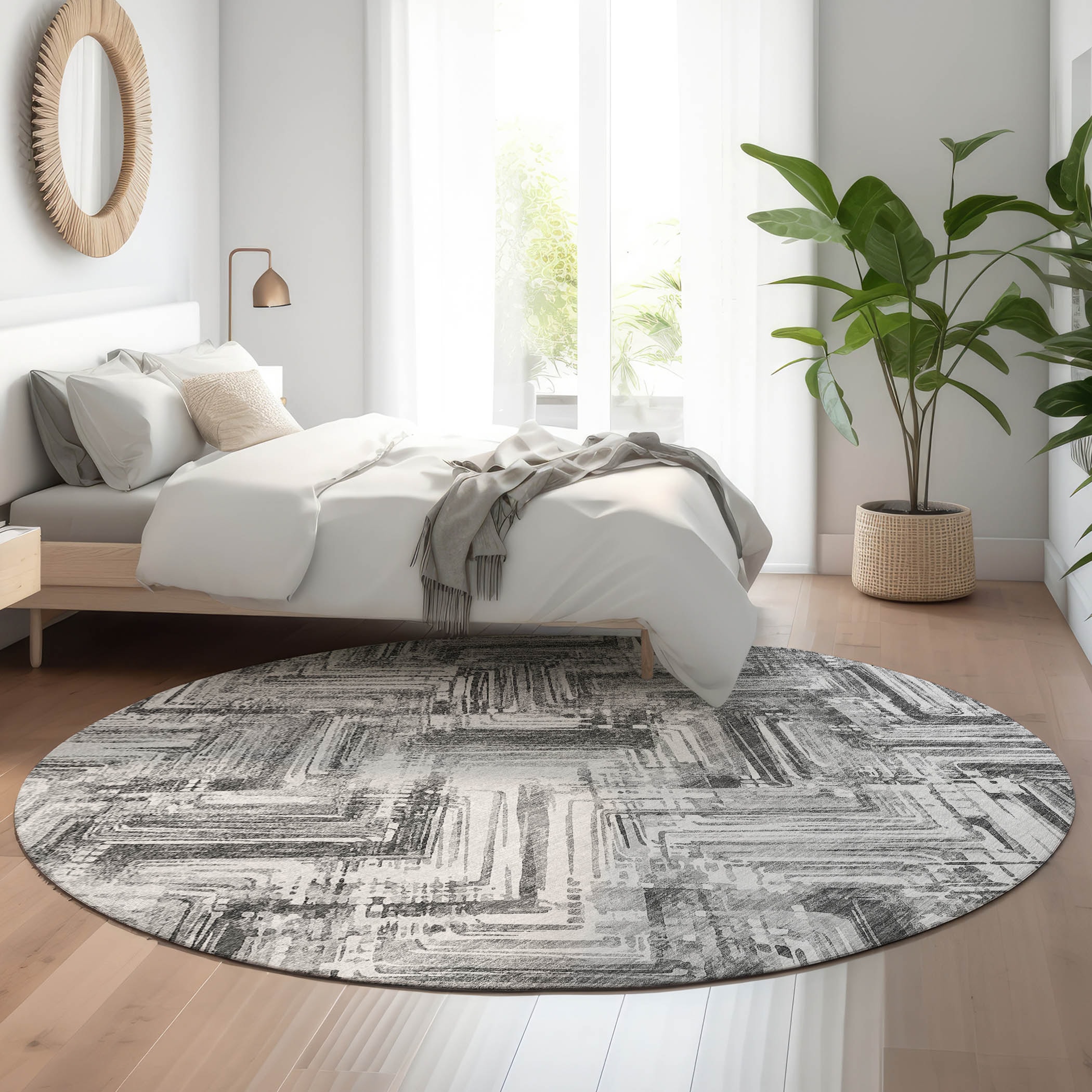 Addison Rugs AMF630GY8RO Mayfield AMF630GY 8 x 8 (ft) Loomed Polyester Gray Round Indoor Geometric Machine washable Area rug