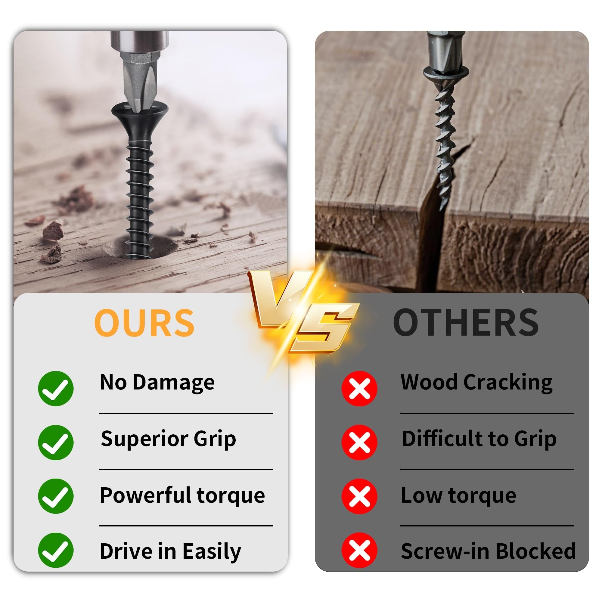 Etokfoks  300 pcs 9 x 2 1 4 in Pressure Treated Matte Black Wood Screws Coarse Thread Self Tapping Flat Head Phillips