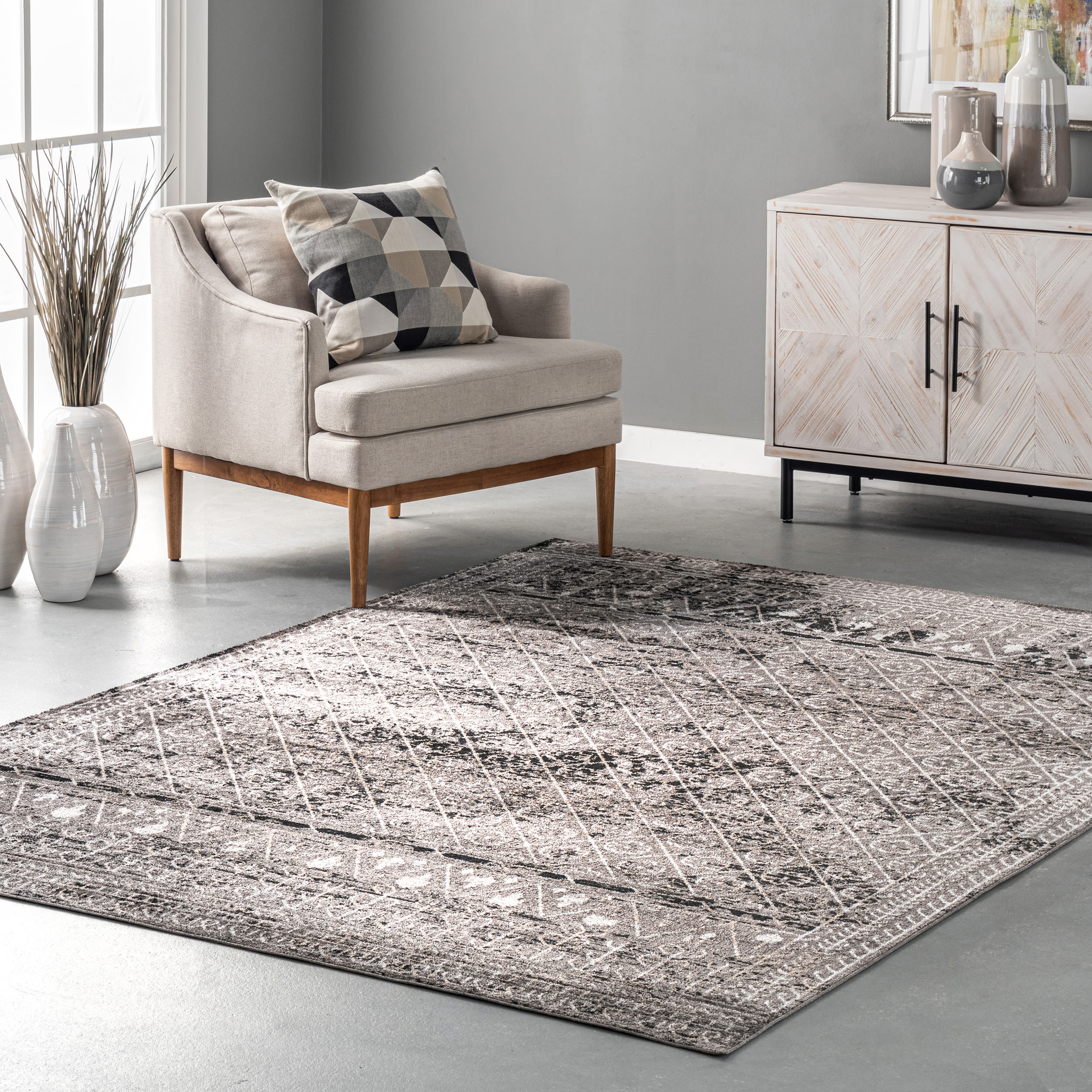 nuLOOM Kyleigh Machine Washable Southwestern Area Rug, Grey, 5x8 ft