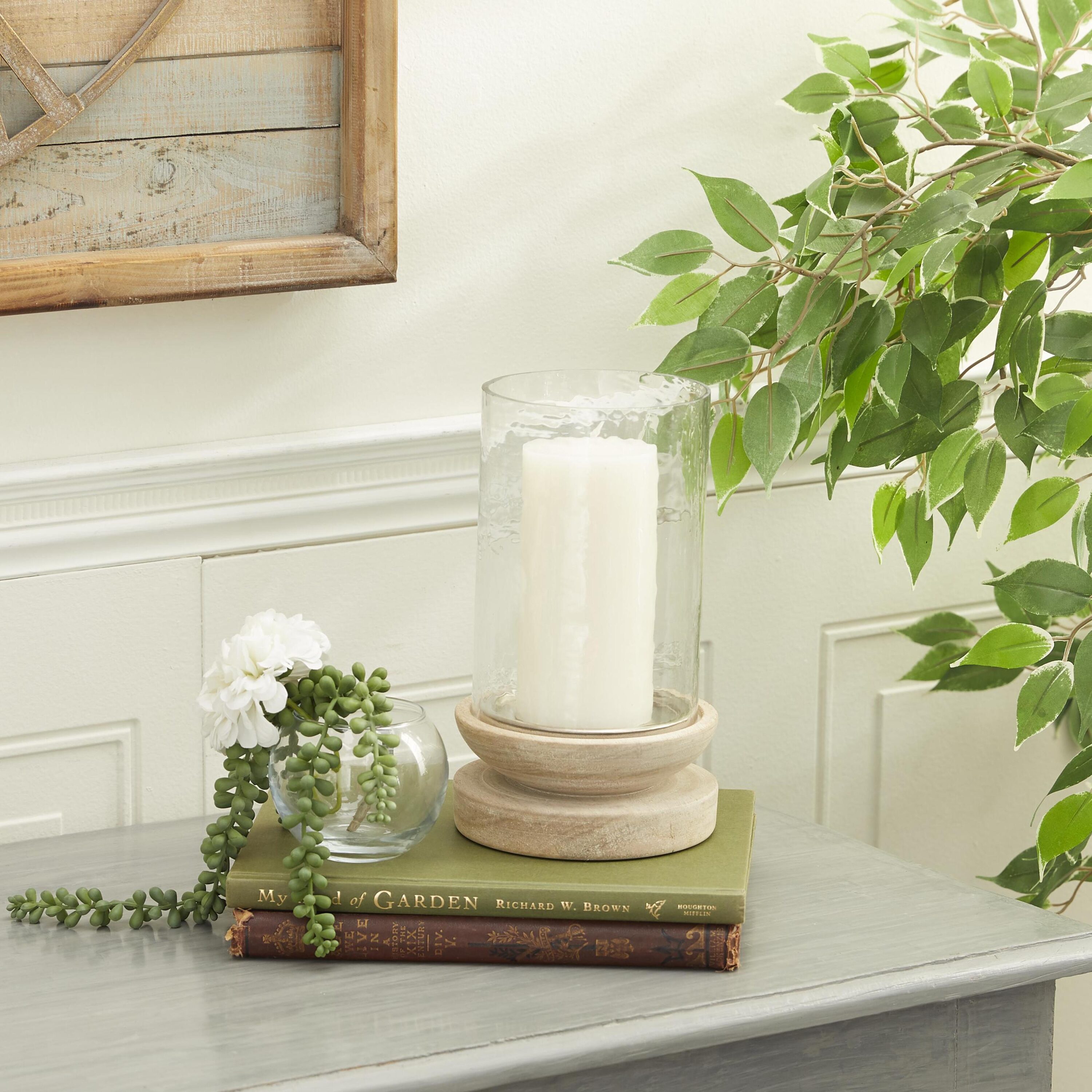 Grayson Lane 24824 1 Candle Wood Hurricane Candle Holder