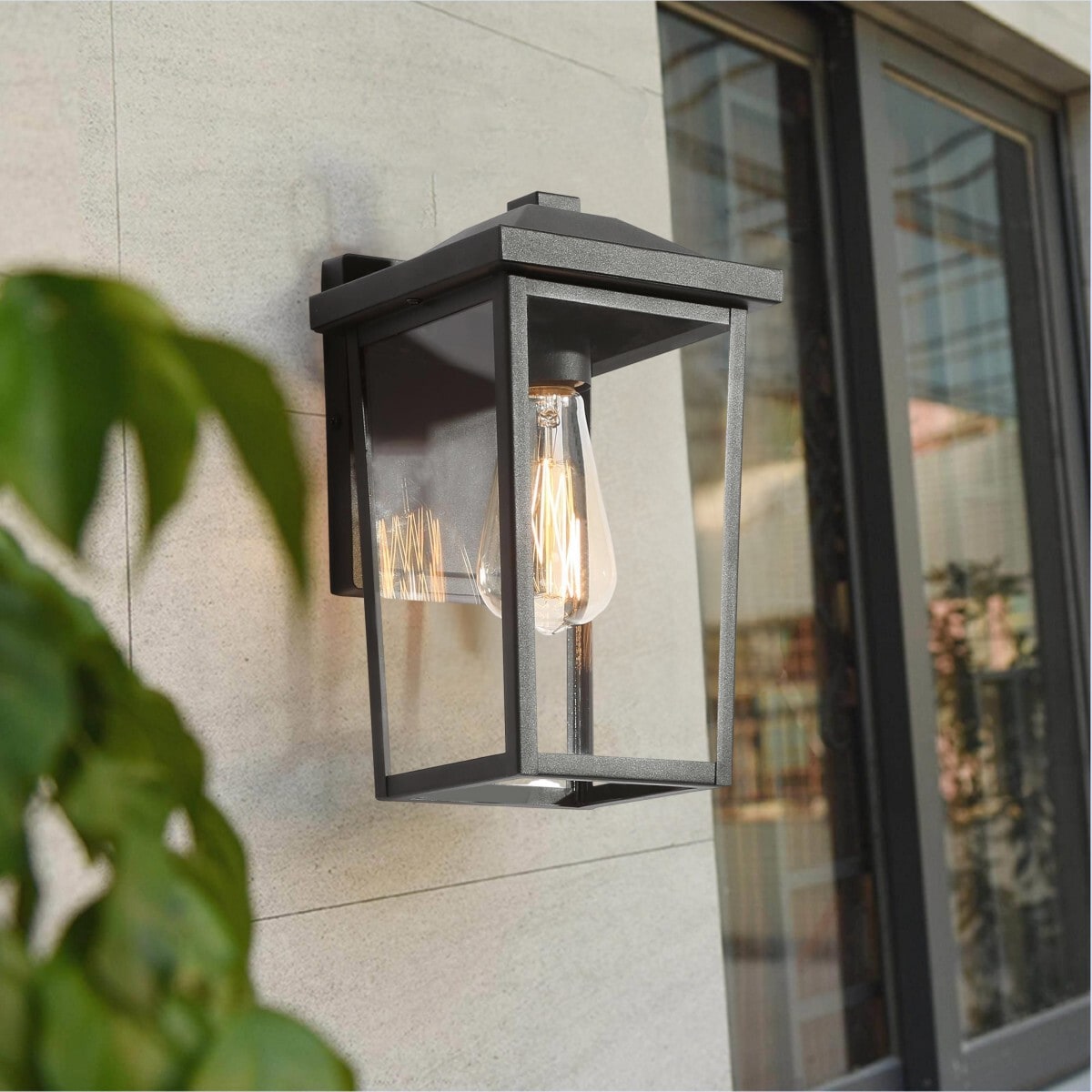 LNC Pict 1-Light 12-in Sandy Black Clear Glass Modern Square Outdoor Wall  Light in the Outdoor Wall Lights department at