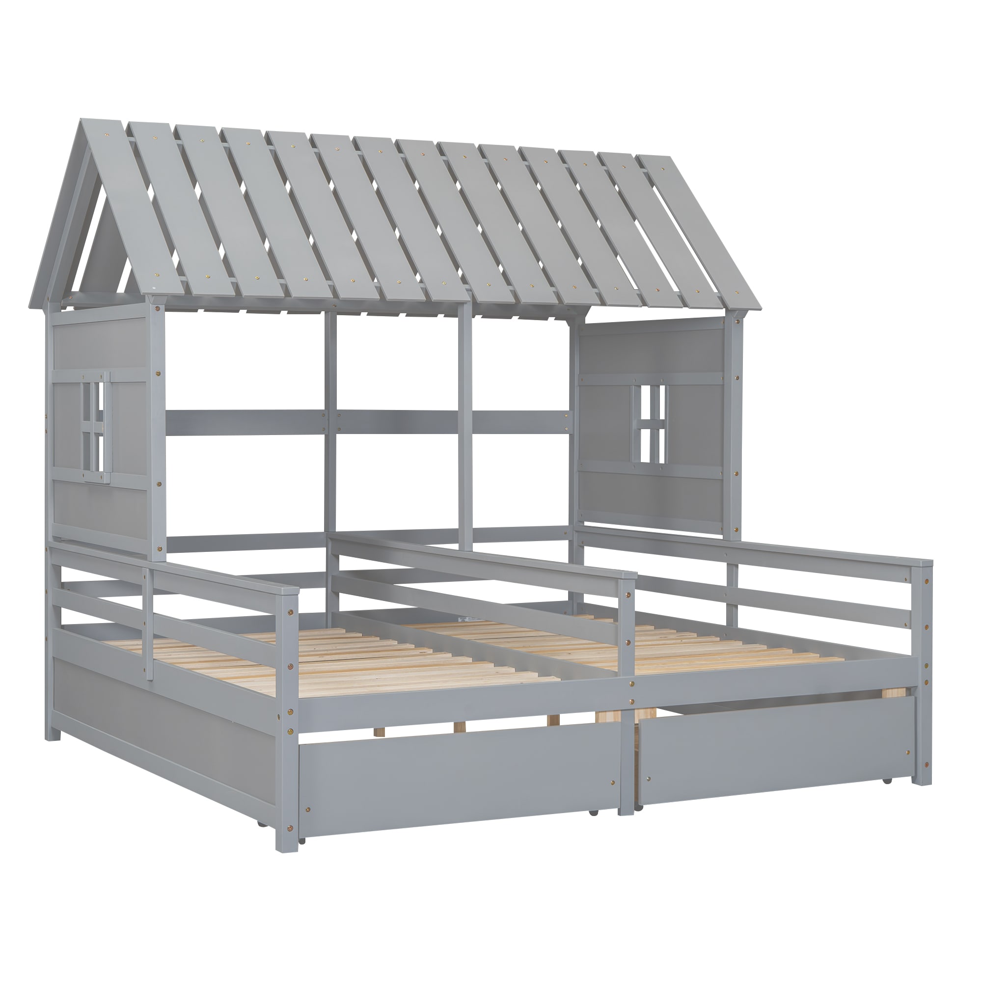 Qualler BEW0927E Gray Twin Wood Platform Bed