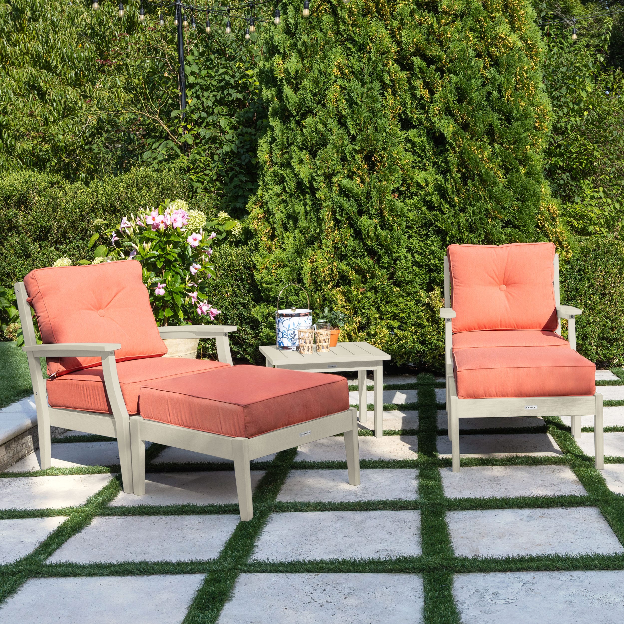 highwood Lehigh 5 -Piece Patio Conversation Set with Red Sunbrella Cushions