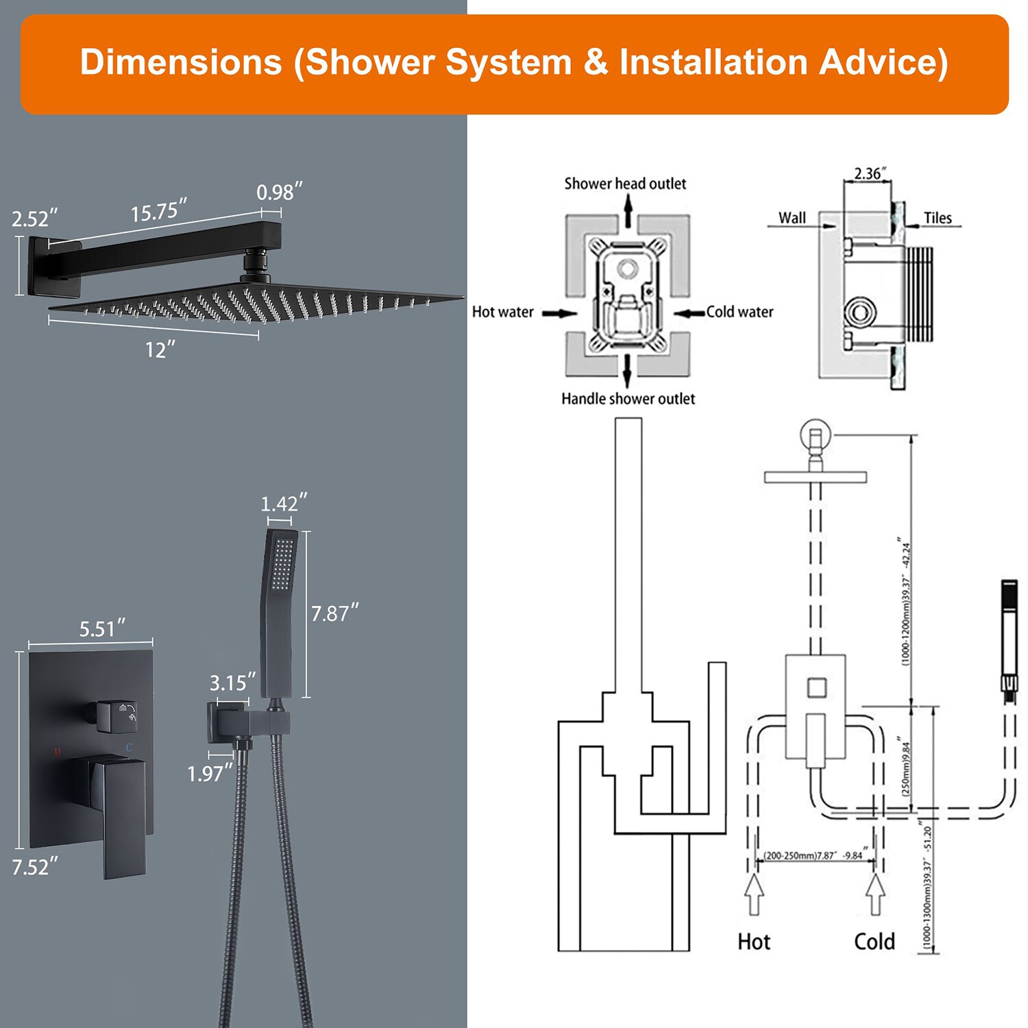 Cobbe SSF0112B Showerhead-Bar-Panels - View #11