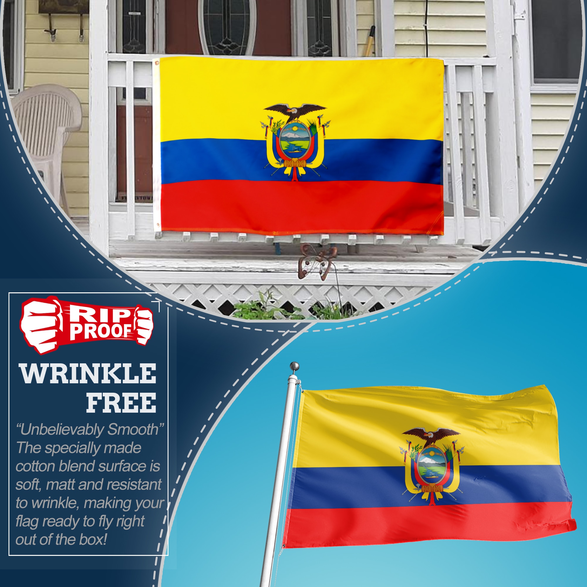 Rip-Proof Double Sided 3-Ply Ecuador Flag 3x5 Foot