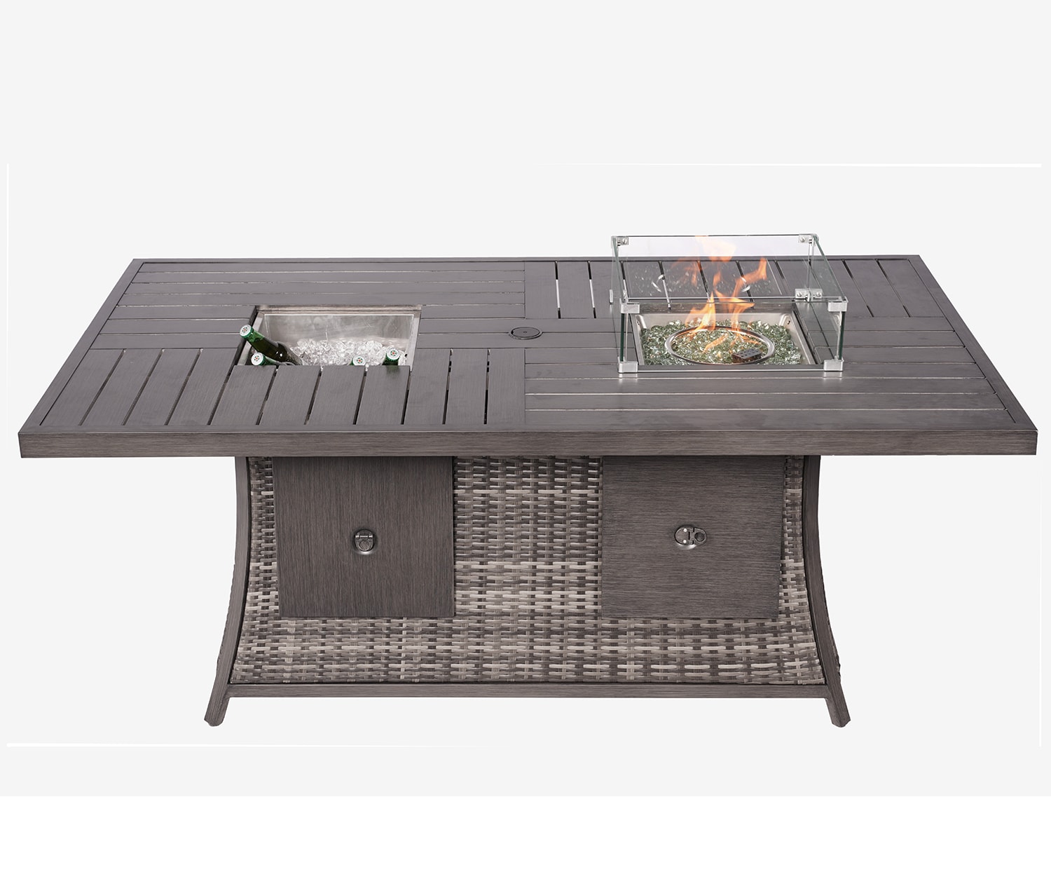 70.8-in W 50000-BTU Gray Portable Tabletop Wicker Propane Gas Fire Pit Table | - Direct Wicker PAG-1106FI-GR-T