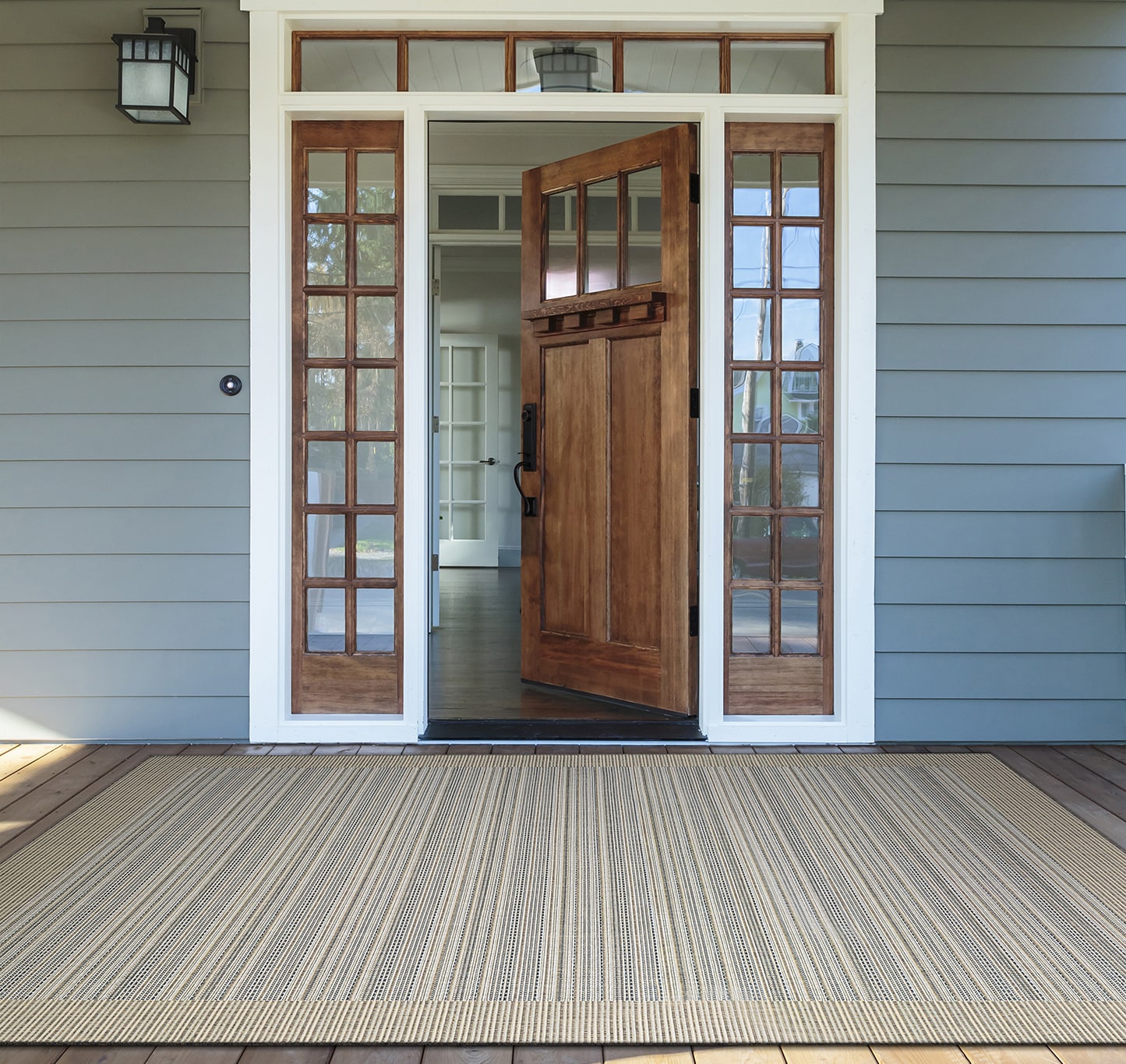 Ivory Stripe Easy-Care Synthetic 6' x 9' Outdoor Rug