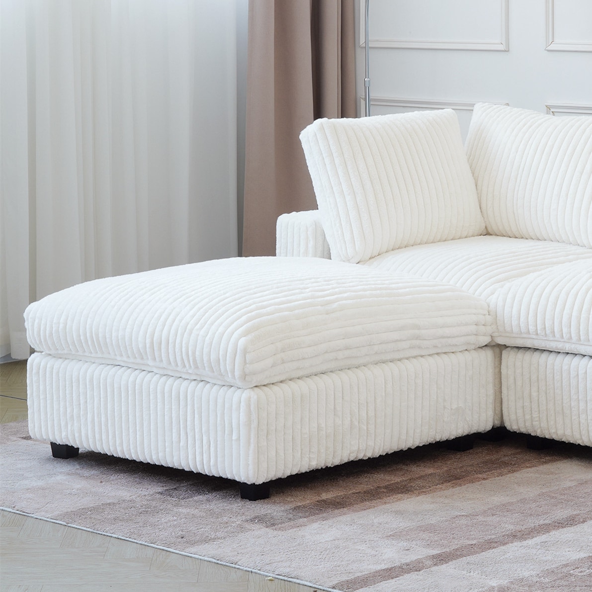 BuotiqHom DH-OT3-141BE 45-in Modern Beige (Ottoman) Velvet 1 -seater Sectional