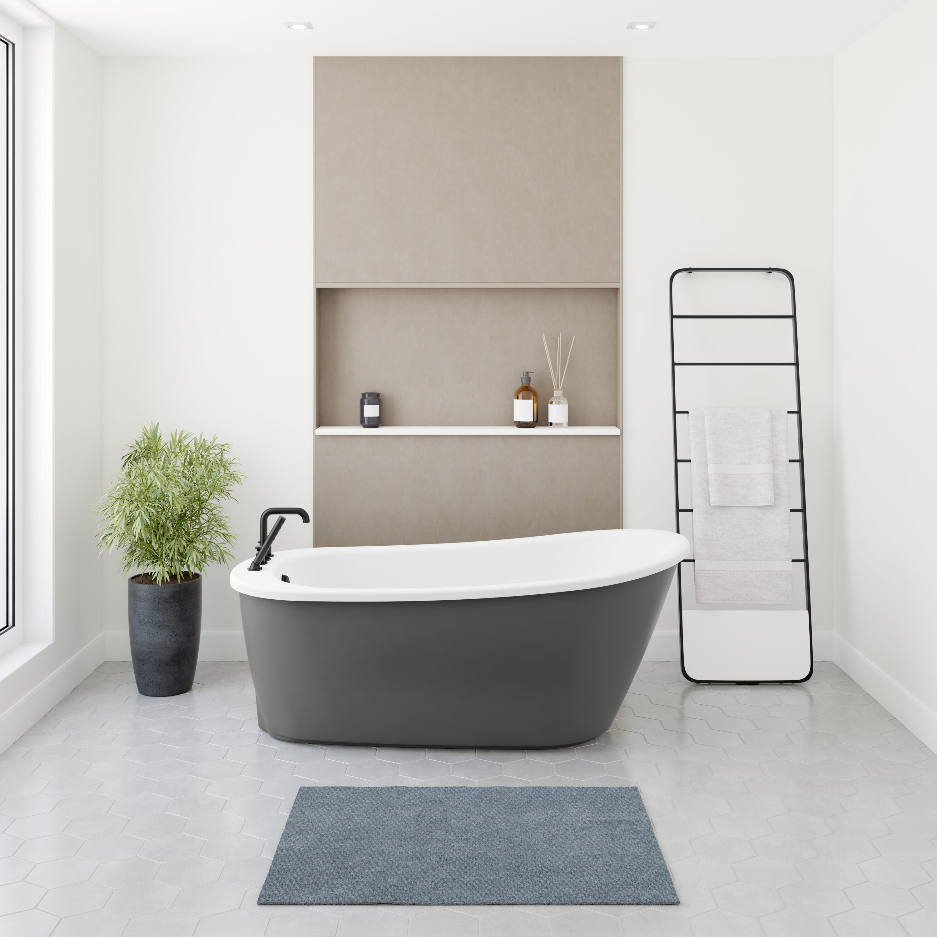 MAAX 105797-000-002-127 Sax 32-in x 60-in Thunder Gray Acrylic Oval Freestanding Soaking bathtub ( Right Drain )