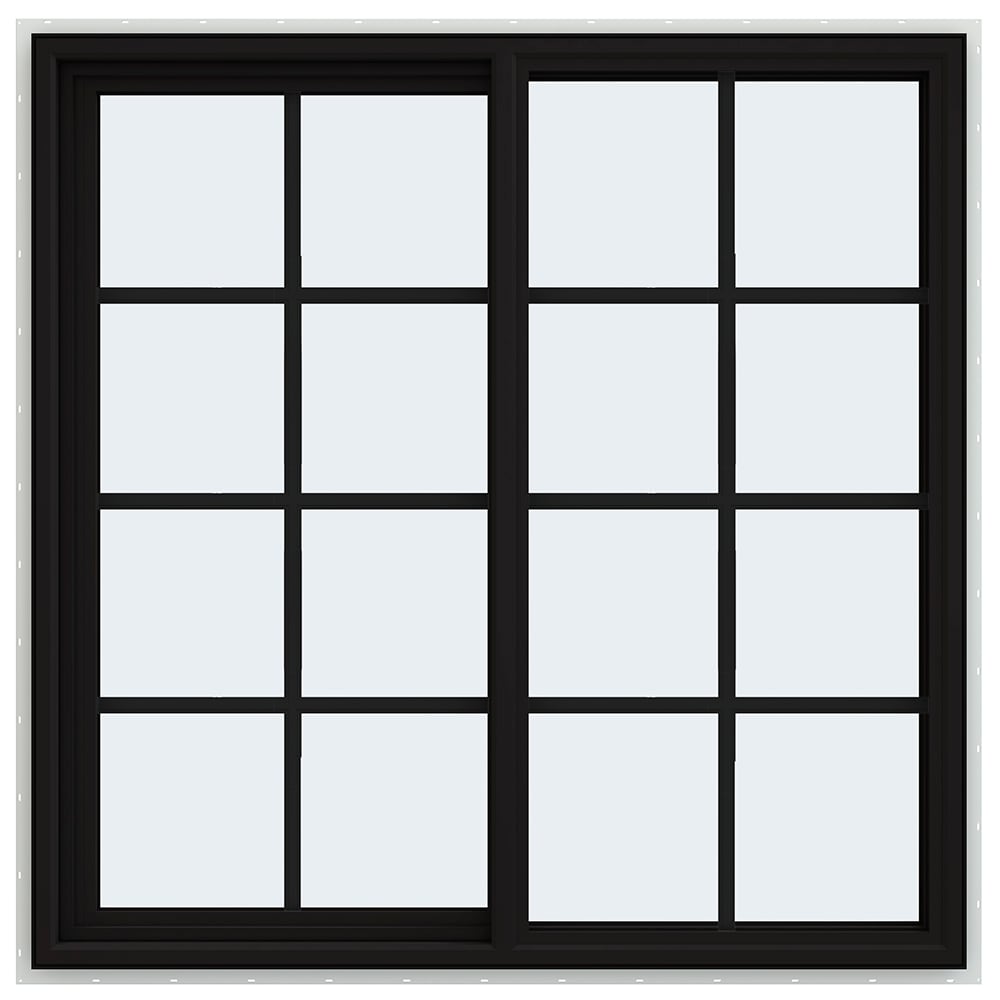 JELD-WEN LOWOLJW234900143 FiniShield V-4500 59-1/2-in x 47-1/2-in Black Exterior White Interior Left-Handed Vinyl Sliding Window Annealed Glass with Grids (Full Screen Included)