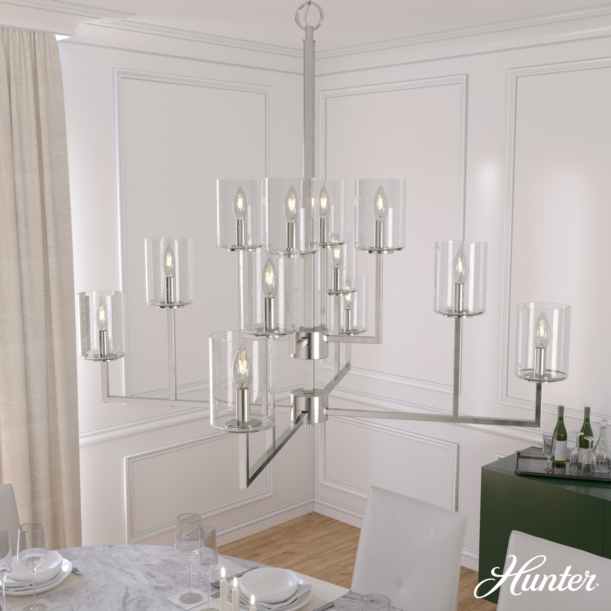 Hunter 19531 Kerrison 12-Light Brushed Nickel Transitional Led Chandelier