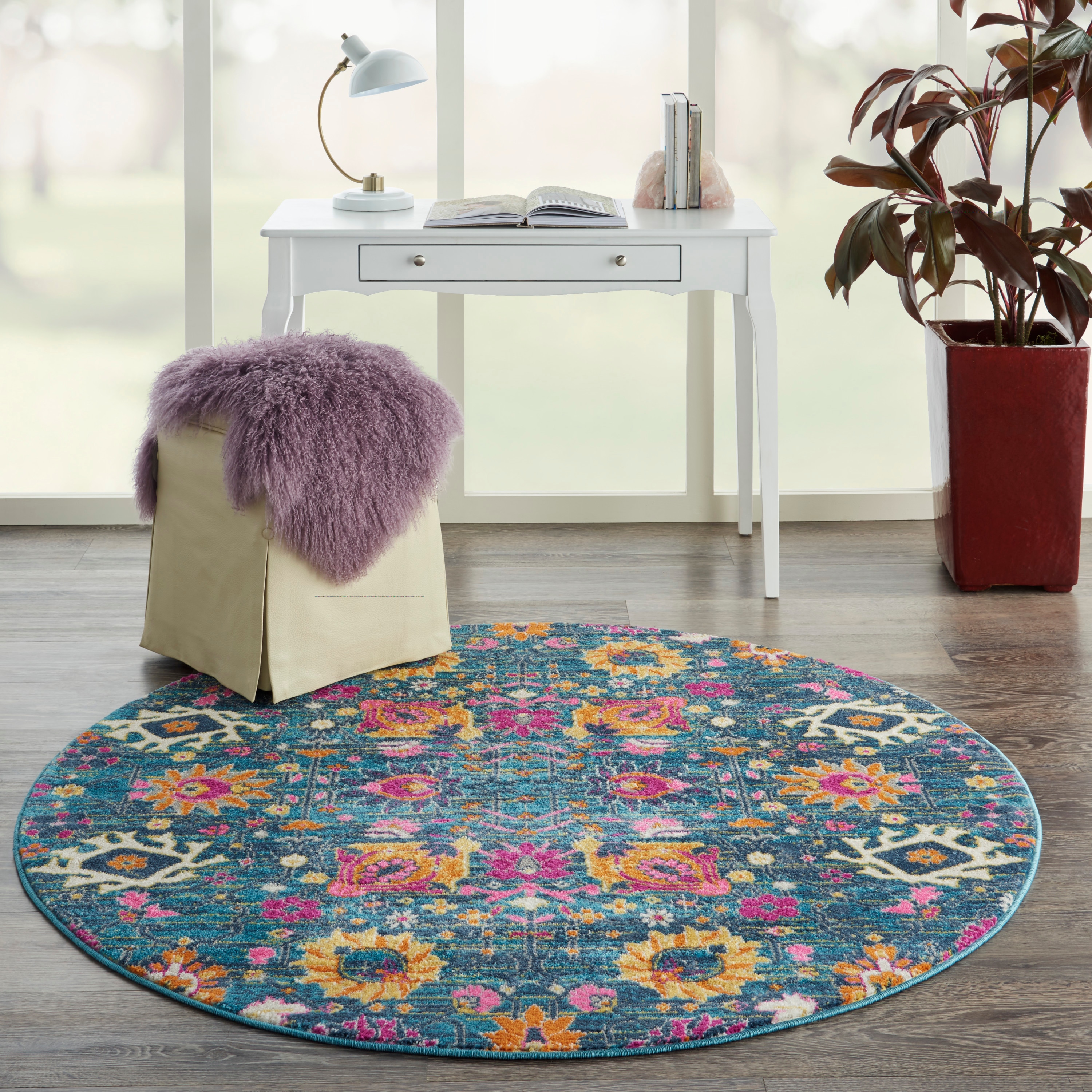 Nourison 99446002693 Passion 5 x 5 (ft) Loomed Polypropylene Denim Round Indoor Abstract Area rug