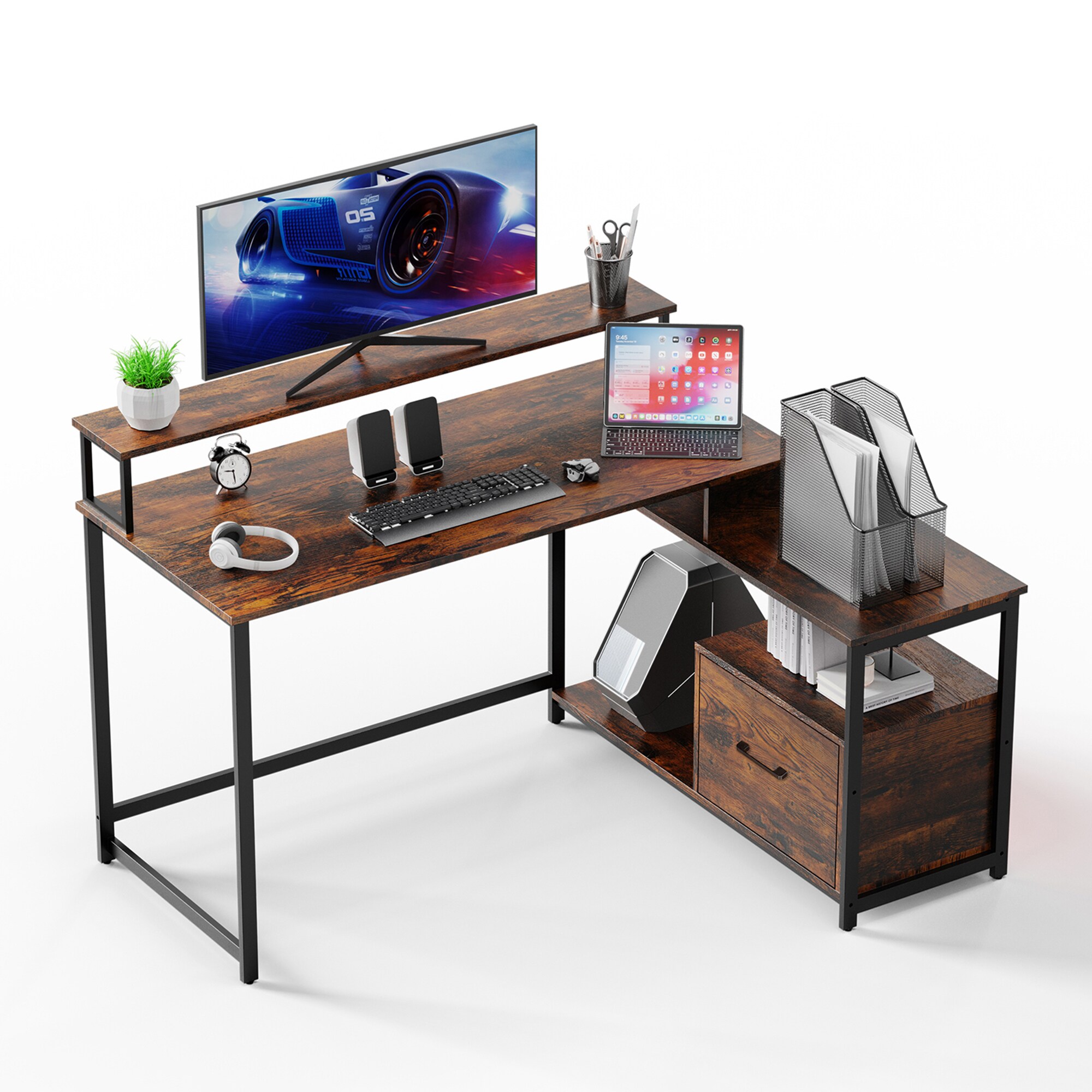 OS Laminate Series L Shaped Desk w/ Hutch and Storage