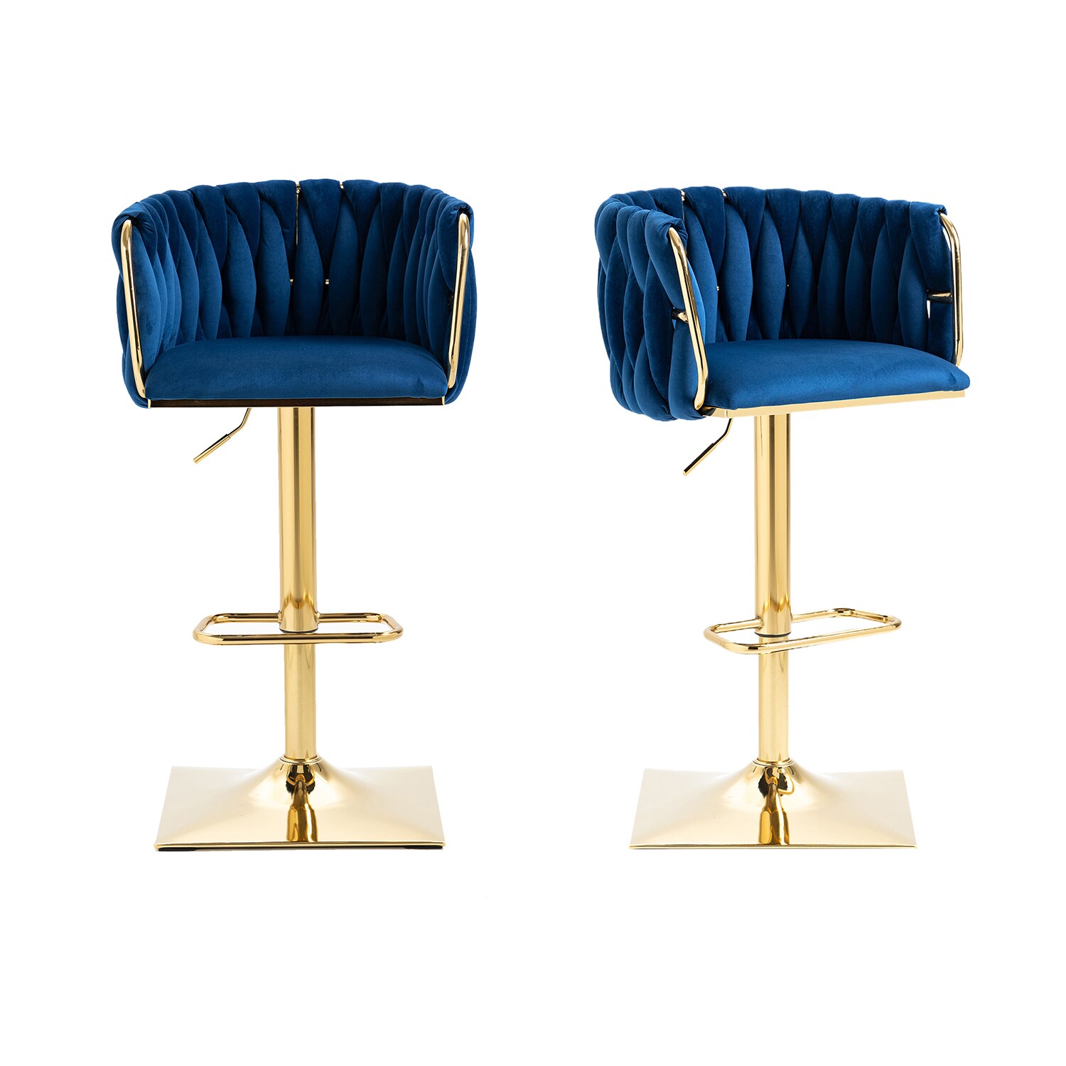 SINOFURN SYA290003GY 2 -Set Blue 25.6-Inches H Adjustable Height Counter height Bucket seat Upholstered Swivel Metal Bar Stool with Arms and Back