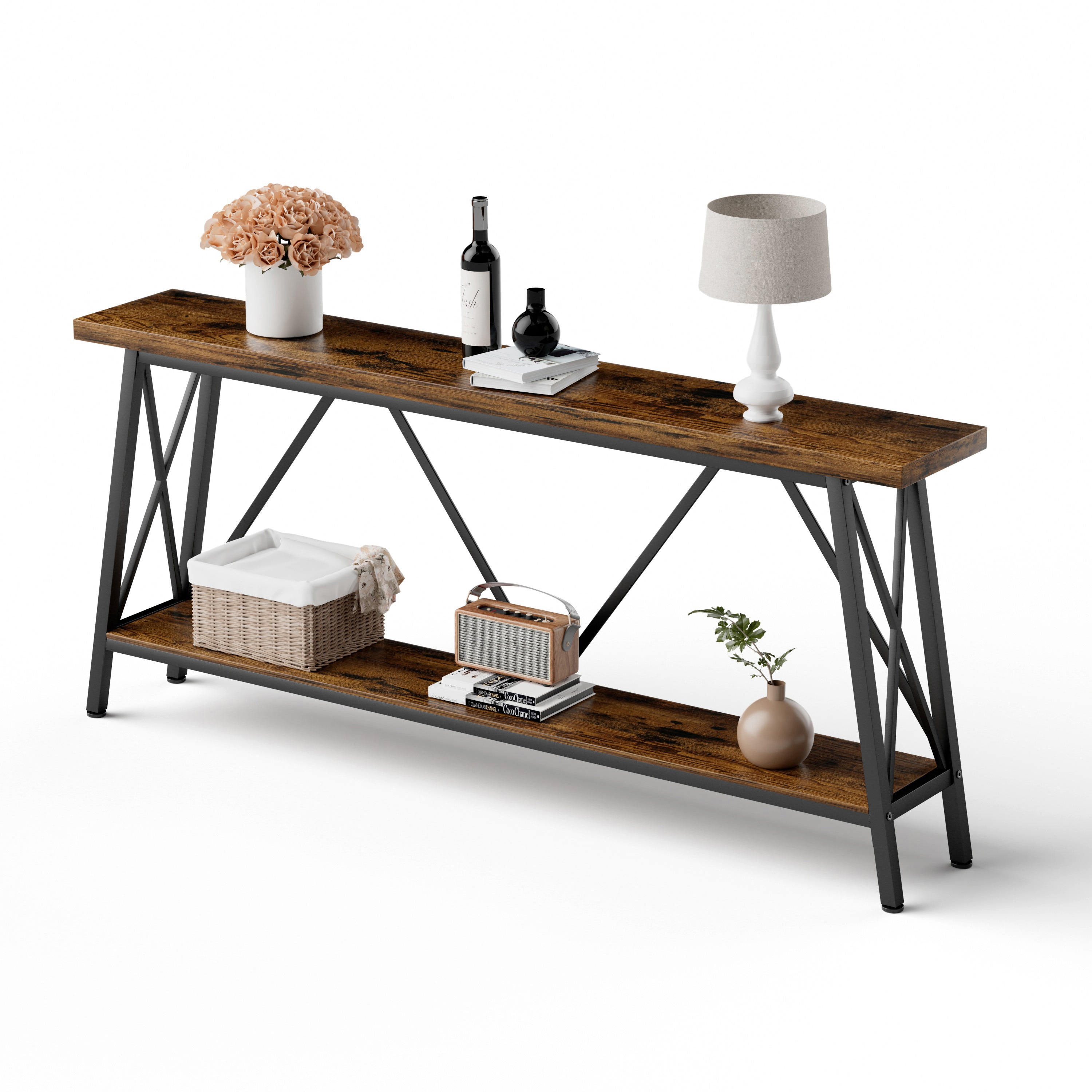 Siavonce XH27324 Extra Long Sofa Table Modern Brown Sofa table
