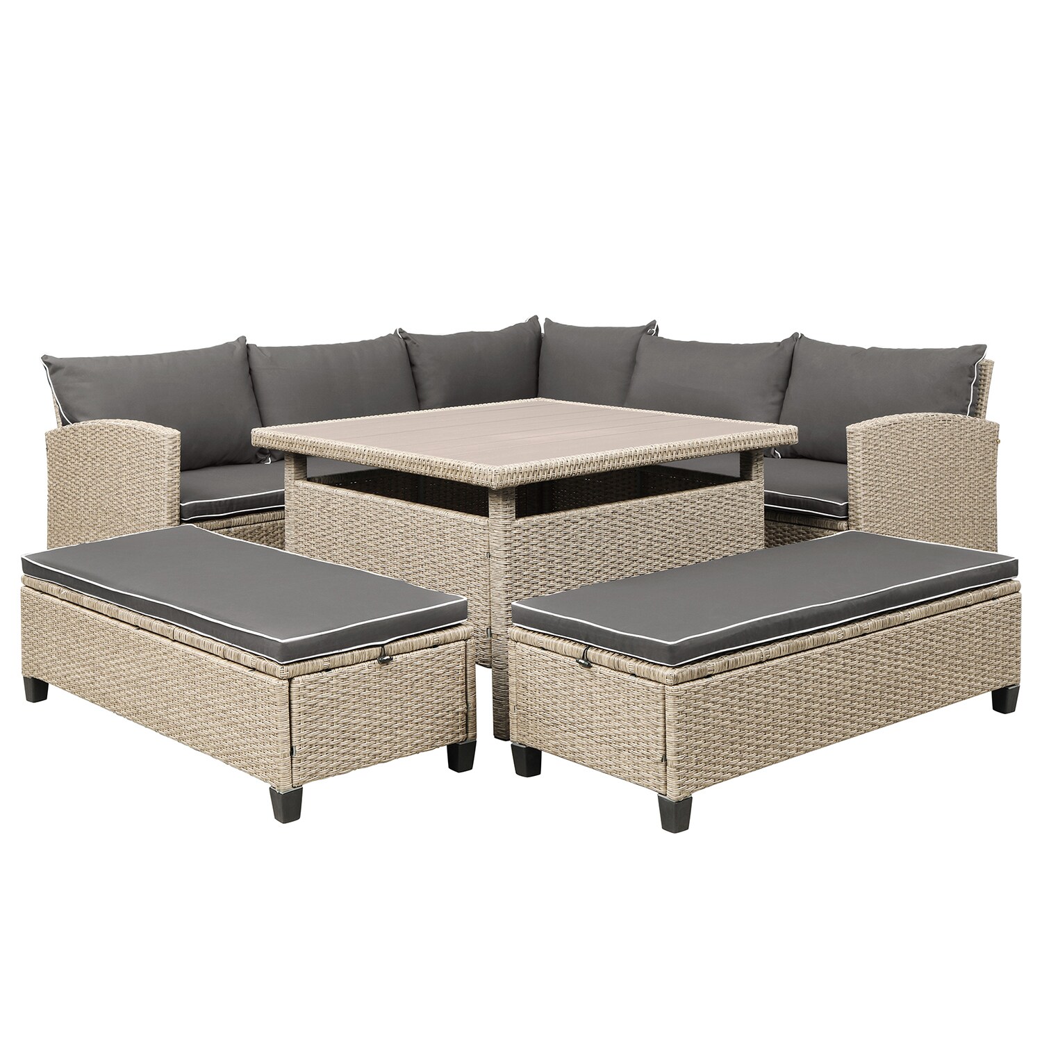 SINOFURN 6-Piece Rattan Patio Conversation Set With Gray Cushions In ...