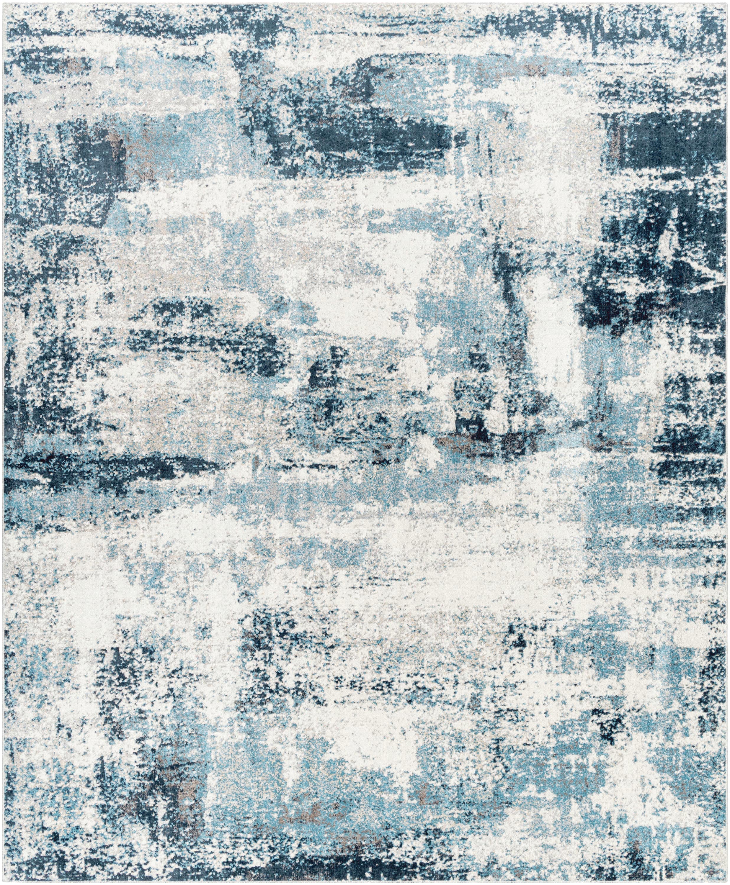Reversible Easy-Care Watercolor Blue Synthetic 8' x 10' Rug