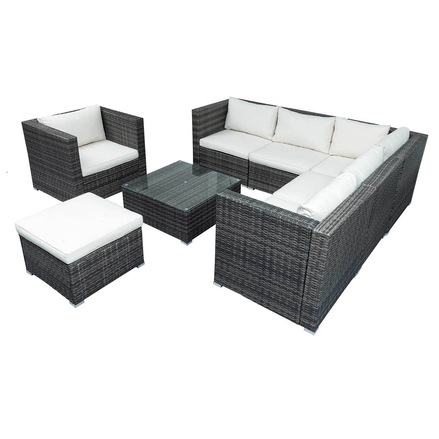 SINOFURN 8-Pieces Outdoor Conversation Rattan Sofa Set Gray In The ...