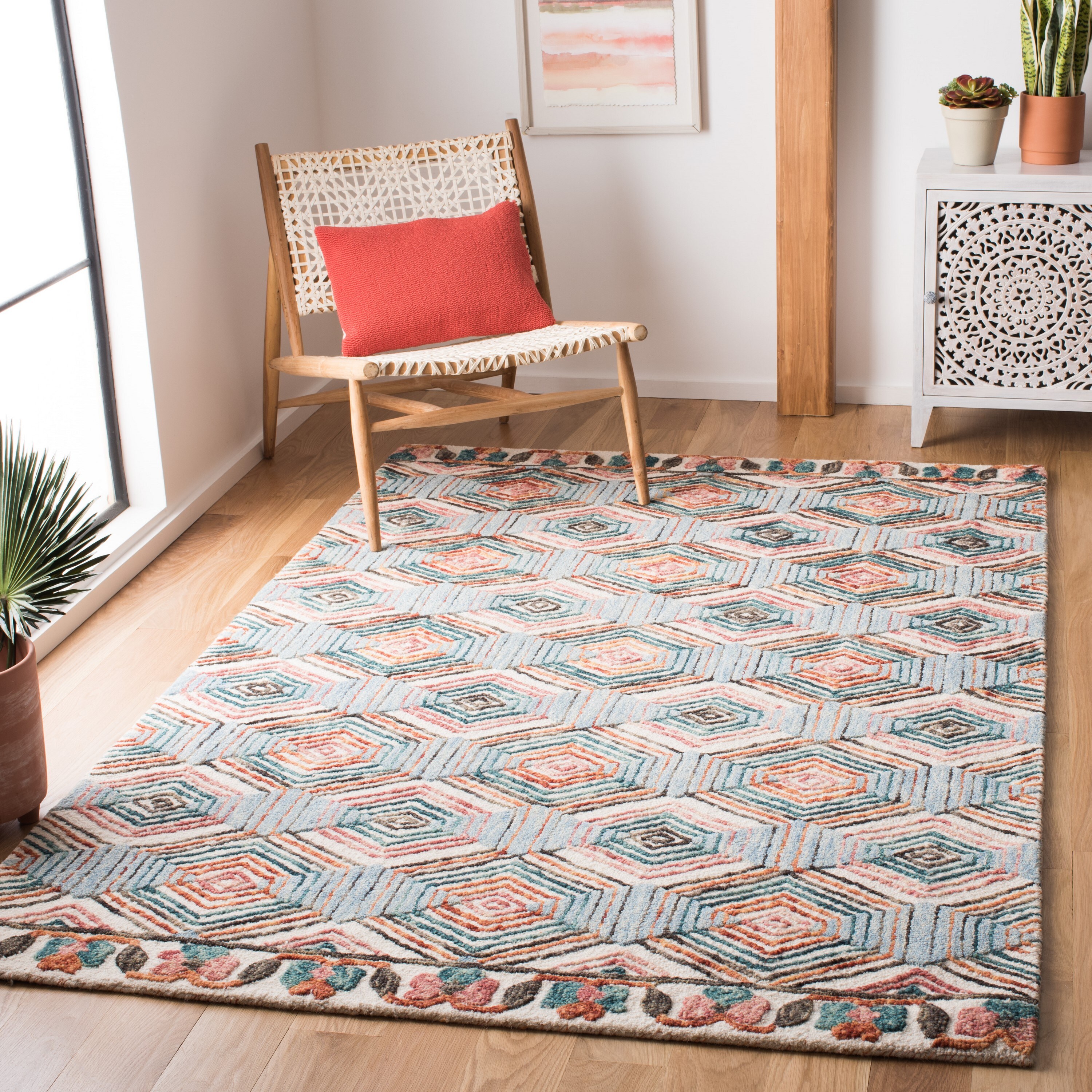 Safavieh TRC522A-4 Trace Kristl 4 x 6 (ft) Tufted Wool Ivory/Light Blue Rectangular Indoor Abstract Bohemian/Eclectic Area rug