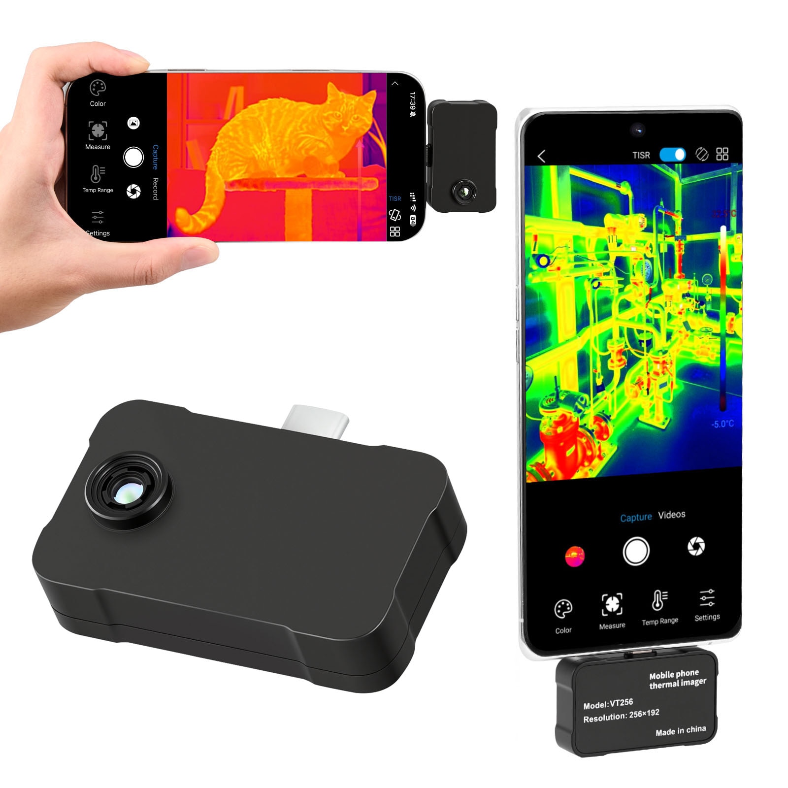 GIVIMO 256 by 192 Thermal Imaging Camera Android iOS Infrared Thermal Imager with 25-Hz Refresh 512 by 384 TISR Resolution and -4F to 1022F Range for Smartphones Tablets