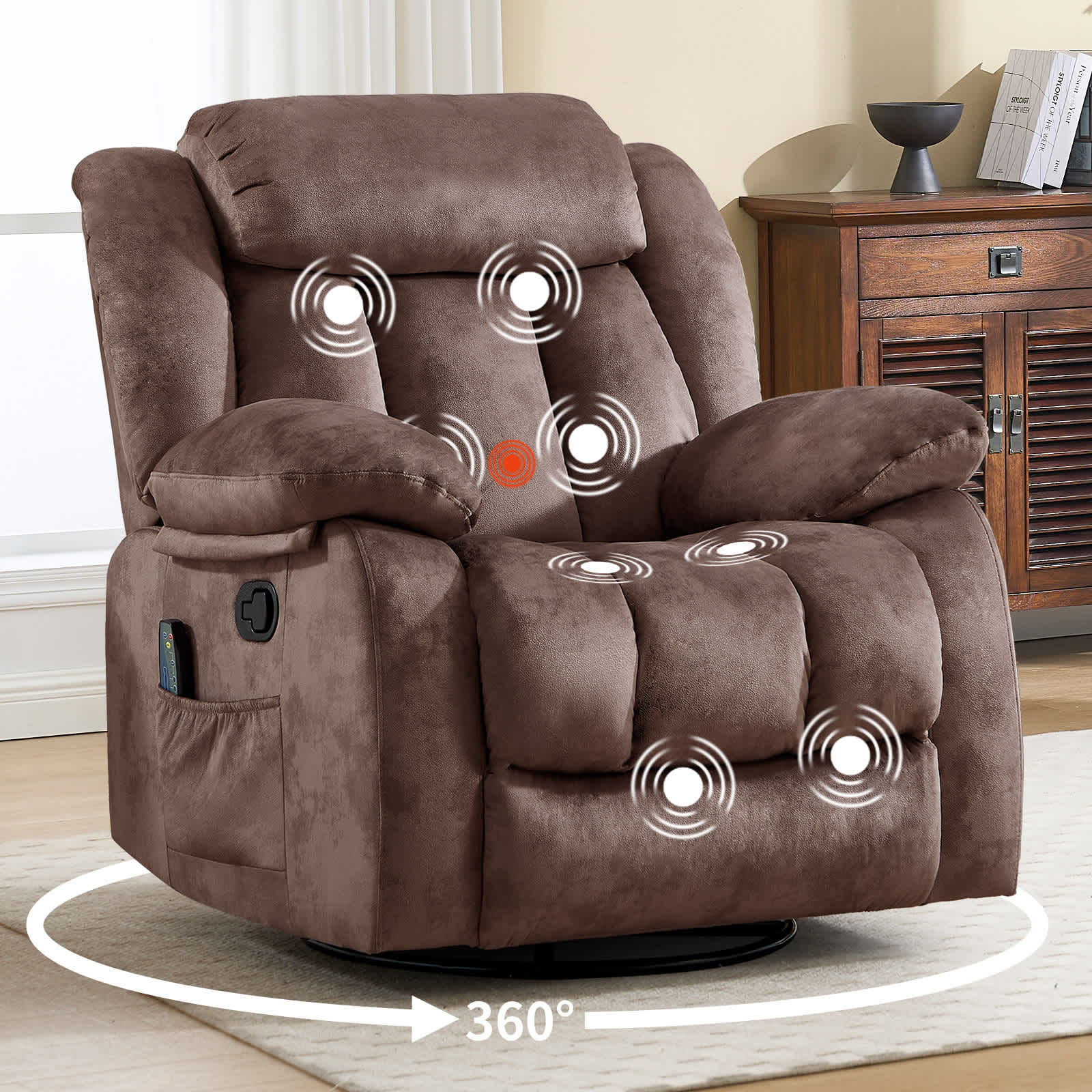 Canmov  Massage Swivel Rocker Recliner with Heat and Vibration 360 Degree Swivel Manual Rocking Recliner Chair for Living Room