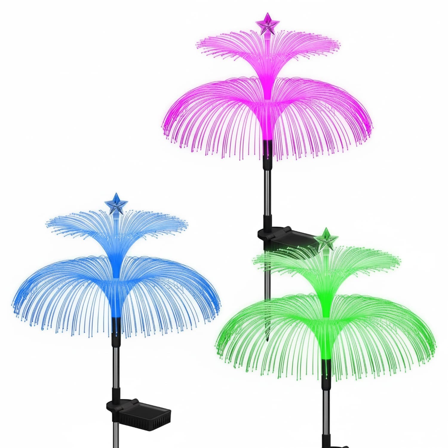 Etokfoks  Solar Garden Lights 3 Pack Upgraded Outdoor Waterproof 7 Color Changing Double Jellyfish Star Flower Decor Yard Lawn Christmas Gift