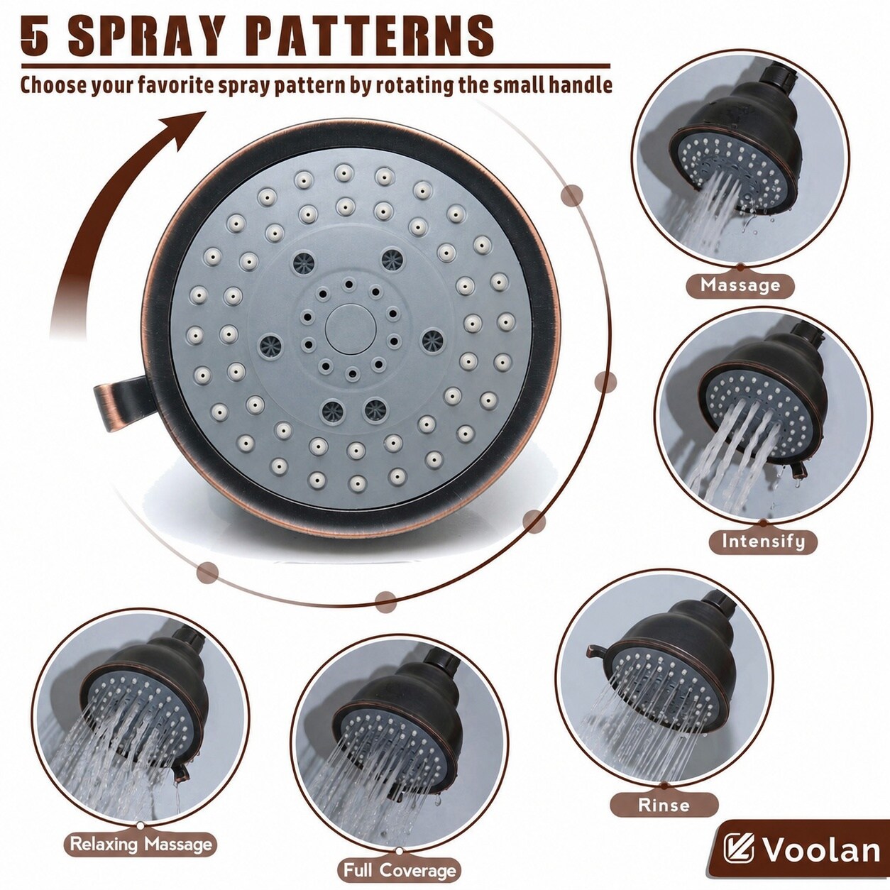 Anqtovp High Pressure Rainfall Shower Head Five Function Oil Rubbed ...