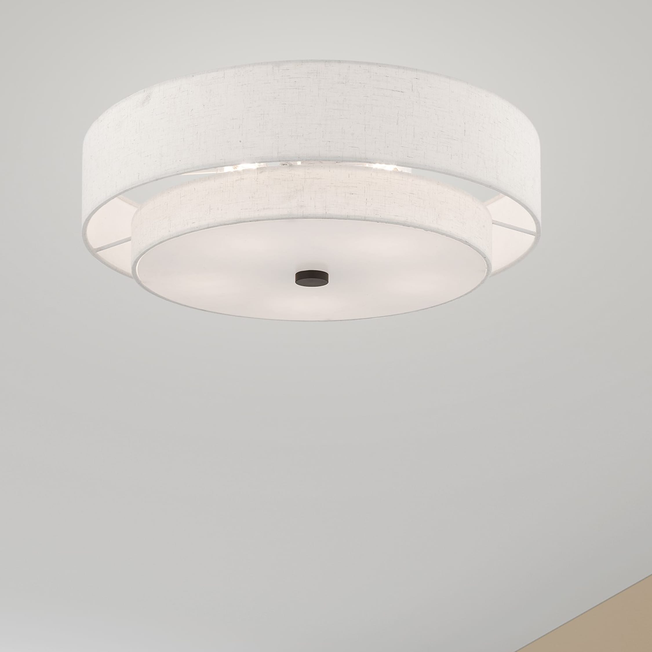 English Bronze Double Drum Semi-Flush Mount Light