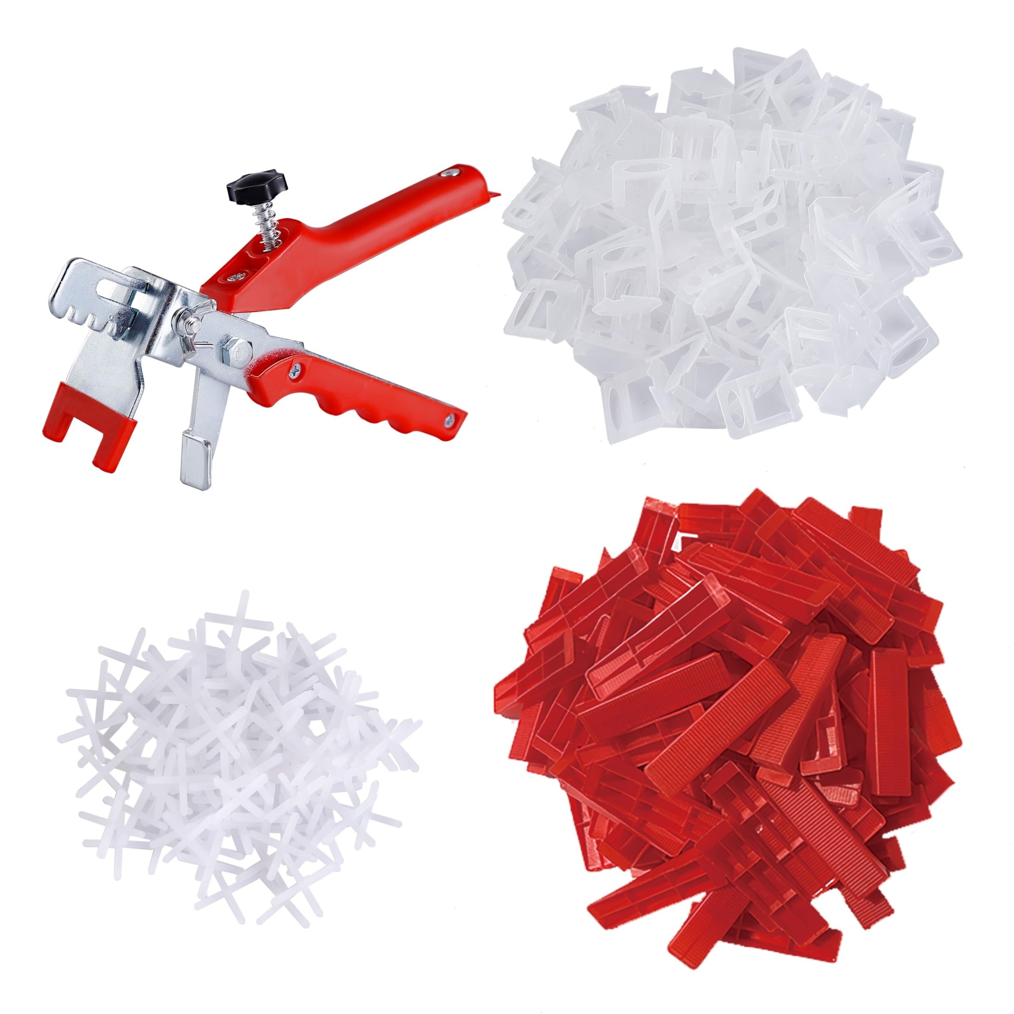 Phyfalip  Tile Leveling System Kit 500 pcs 1/16 inch Tile Spacers 150 pcs Reusable Wedges 1 Tile Pliers 500 pcs 1/12 inch Tile Spacers for Floor Wall