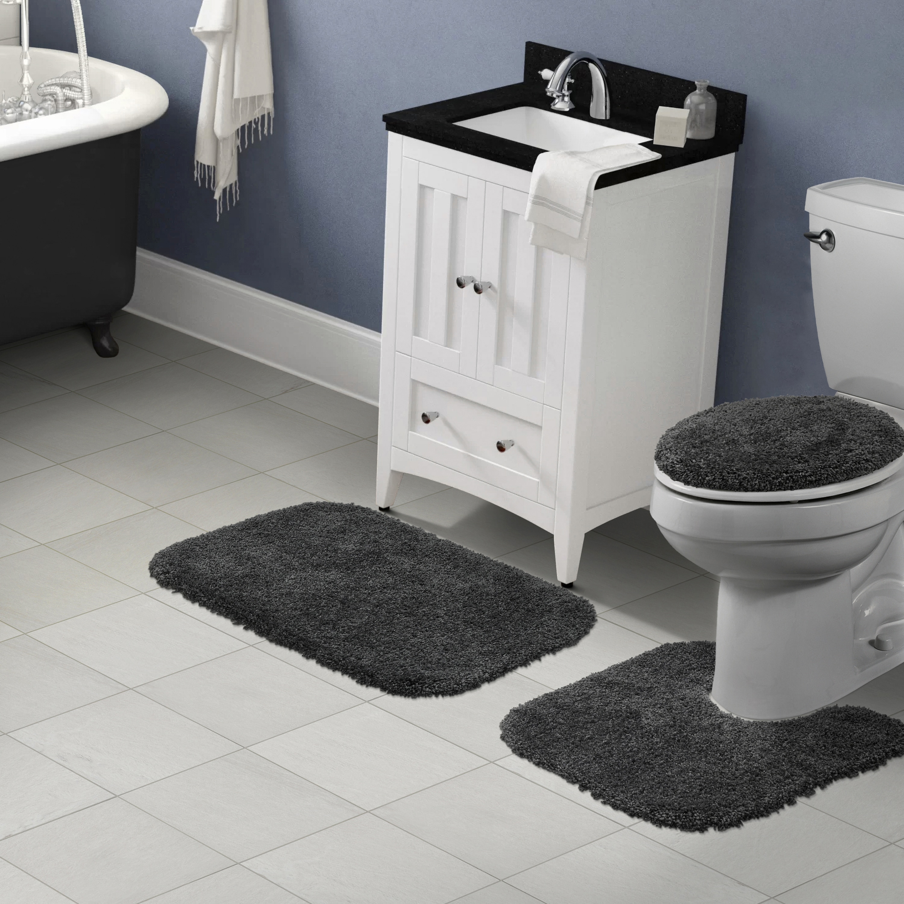 Garland Rug BA100W3P02J6 Serendipity 21-in x 34-in Dark Gray Nylon Bath mat set