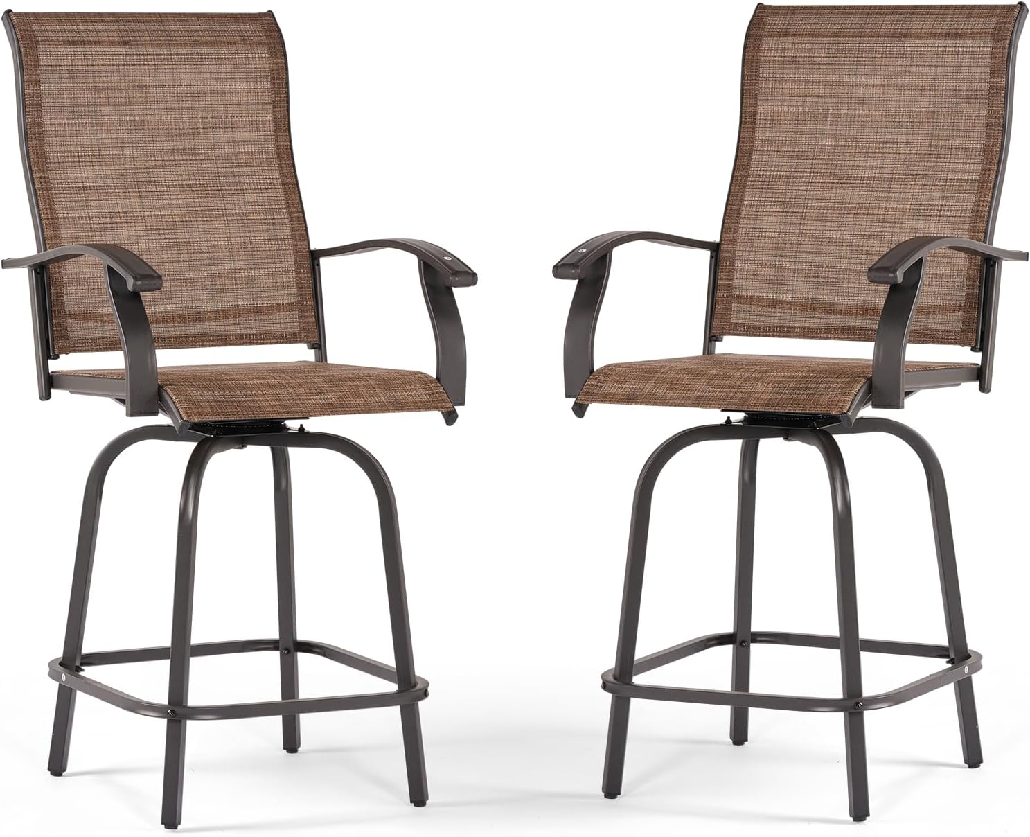 AOXUN Swivel Bar Set with Woven Seat Set of 2 Woven Brown Iron Frame ...