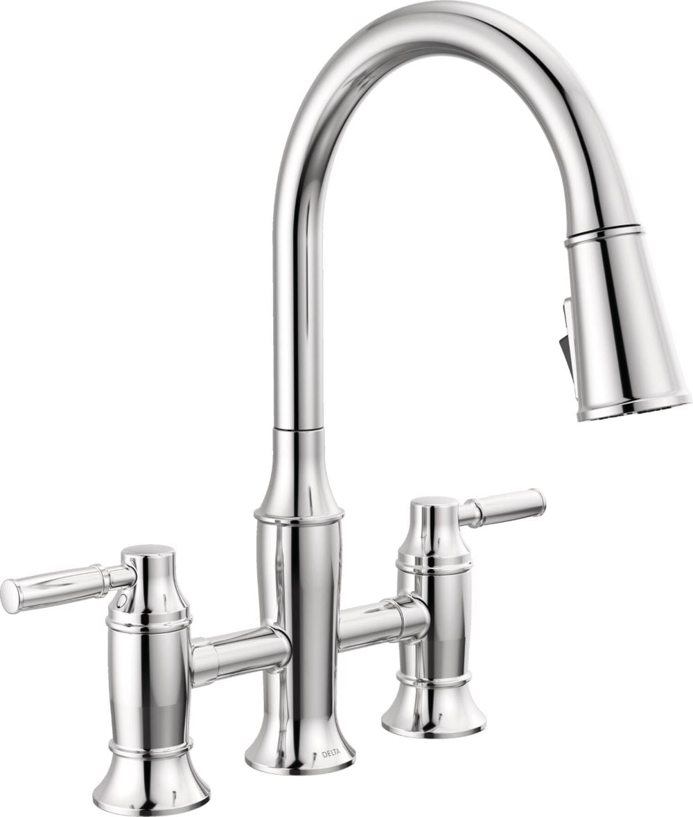 Delta 2384L-PR-DST Renaldi Lumicoat Chrome Double Handle Deck-mount Bridge Kitchen Faucet with Sprayer