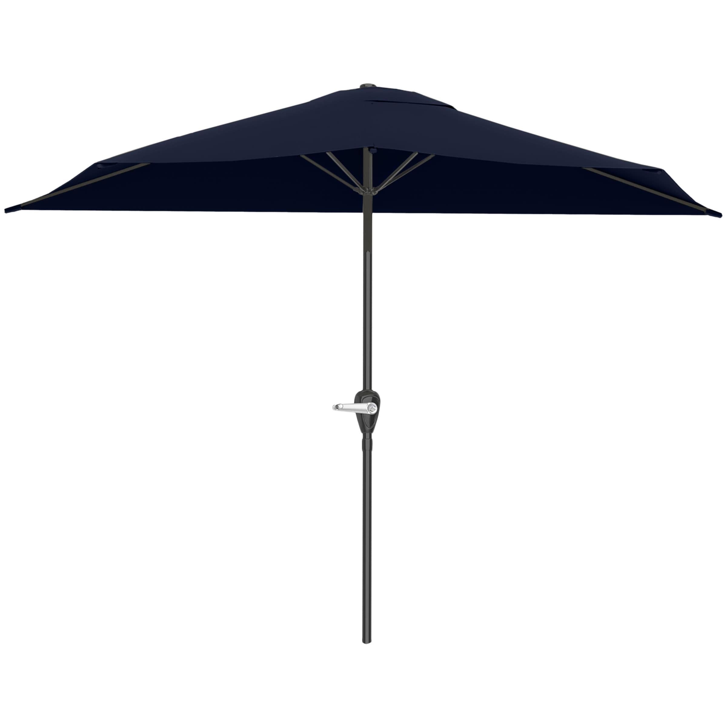 Navy Blue 9ft Half Round Steel Patio Umbrella