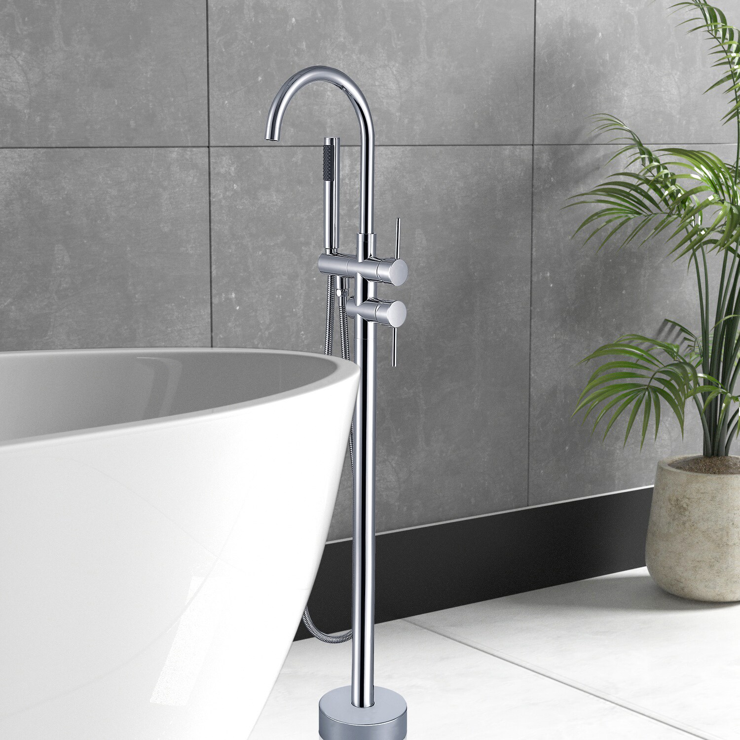 Maincraft HHK212CH Chrome 1-handle Freestanding High-arc Bathtub Faucet with Hand Shower
