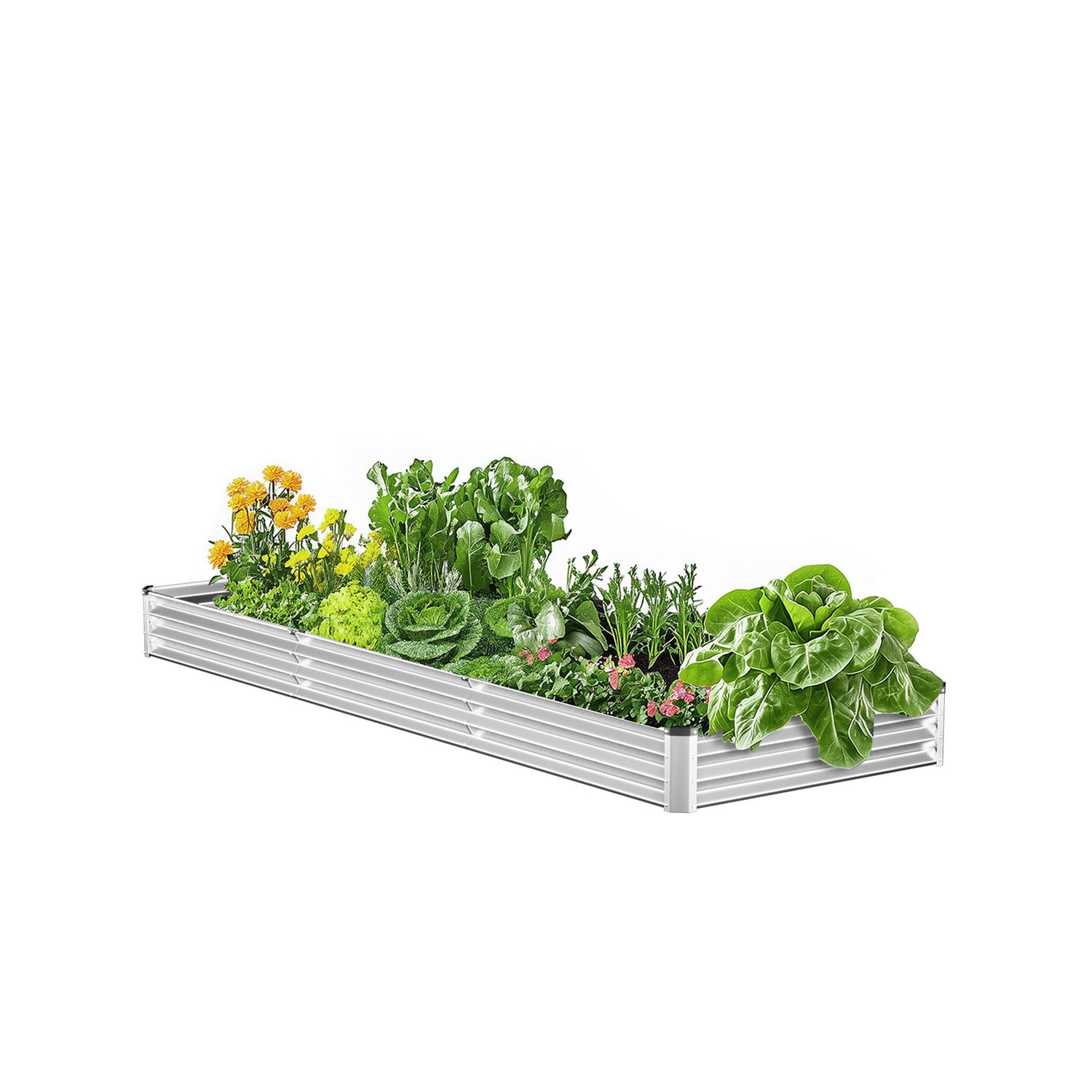 VEVOR SCJSFXZZCZFX06982V0 Metal Raised Garden Bed  12 x 4 x 1 ft Outdoor Galvanized Planter Box  with Open Bottom  Large Planter Raised Bed for Gardening Vegetables  Flowers  Herbs  and Succulent Plants  Silver