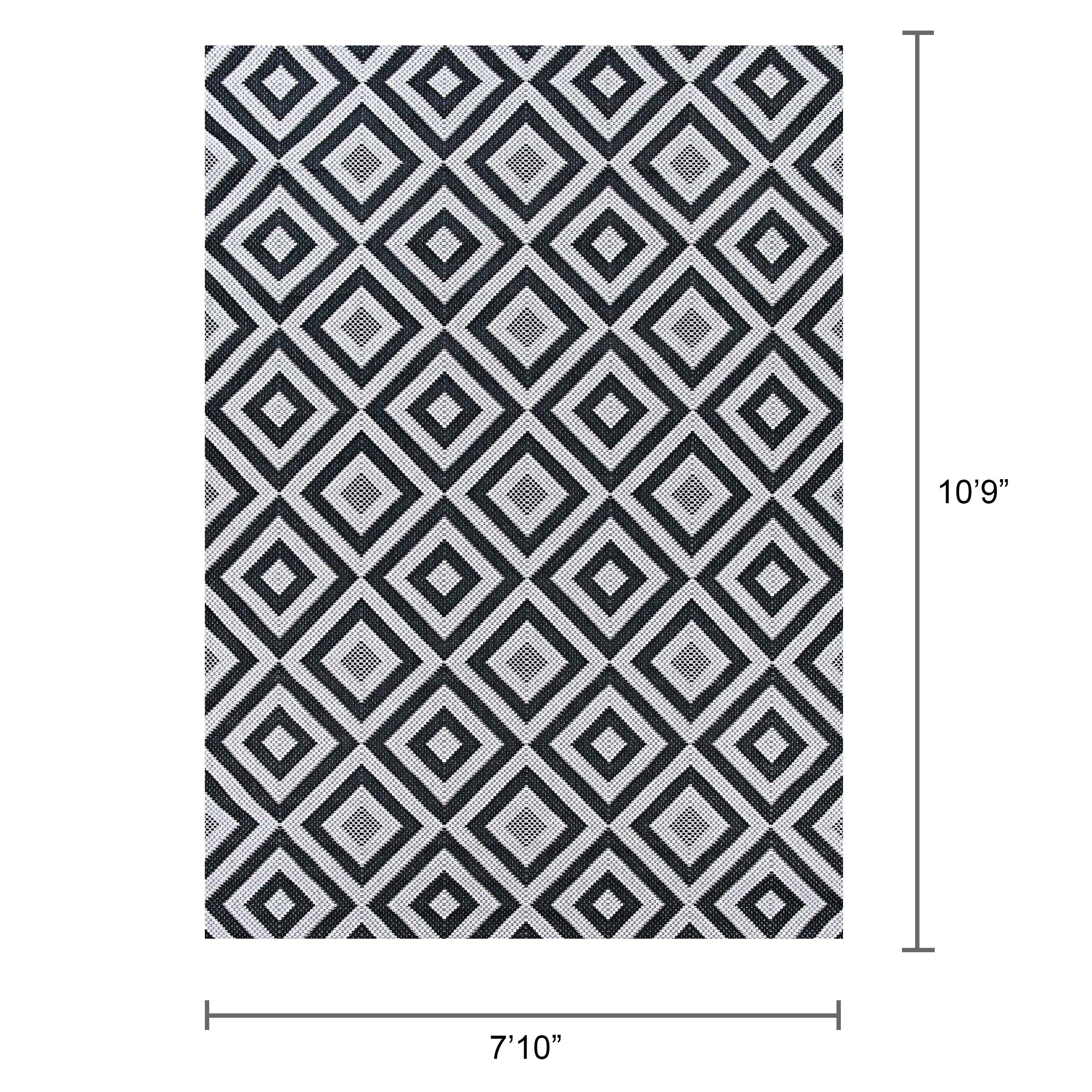 Black Geometric Flat Woven Synthetic Indoor/Outdoor Area Rug