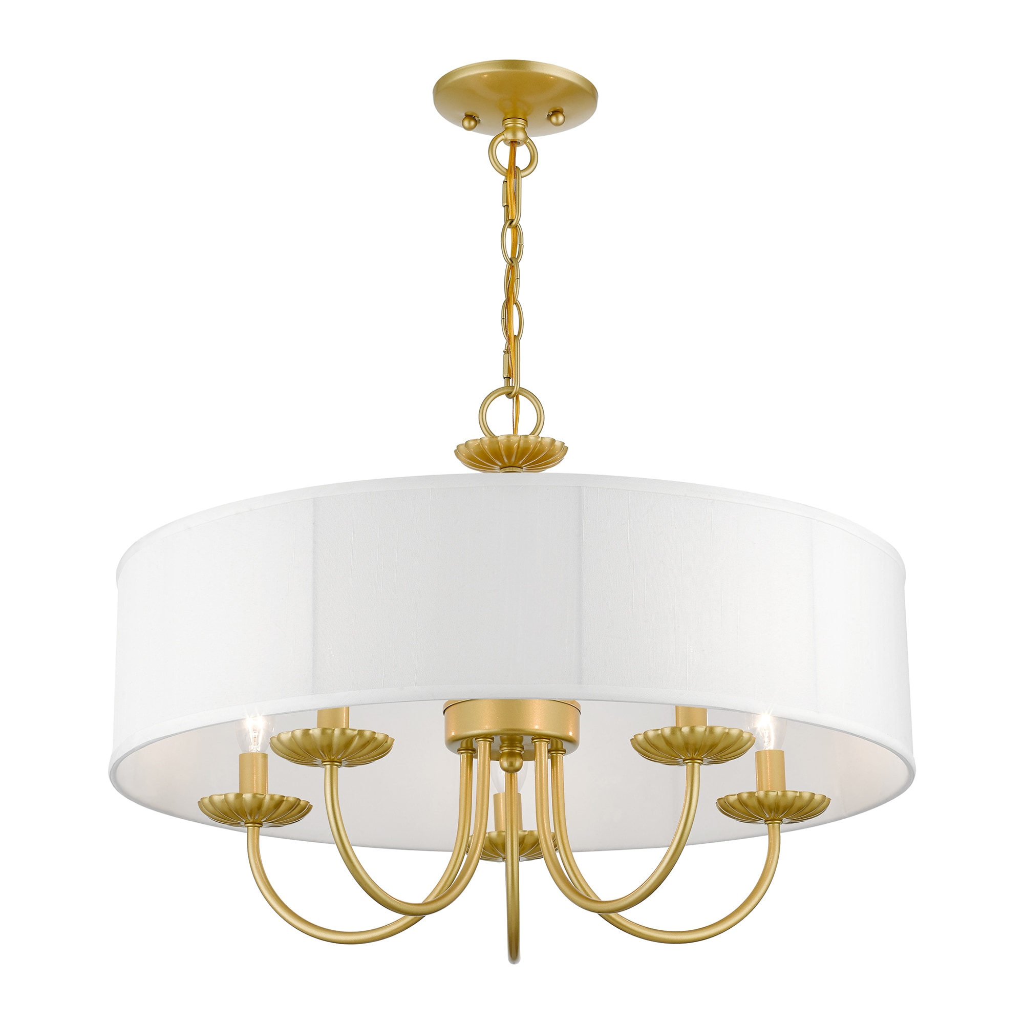 Brookdale Soft Gold 5-Light Pendant with Off-White Drum Shade