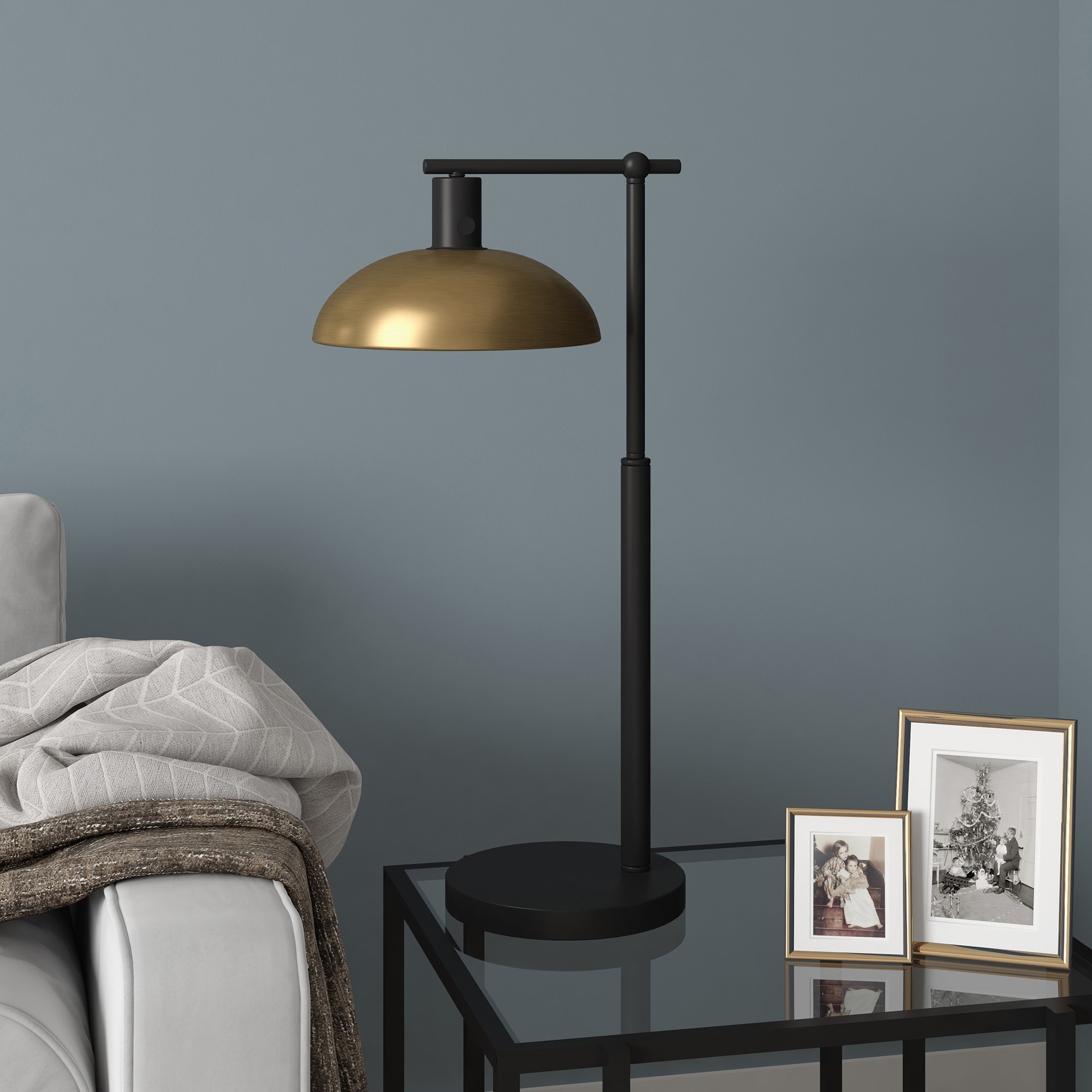 Hailey Home TL1733 Conan 25-in Blackened Bronze/Antique Brass LED Incandescent On/Off switch Table Lamp with Metal Shade
