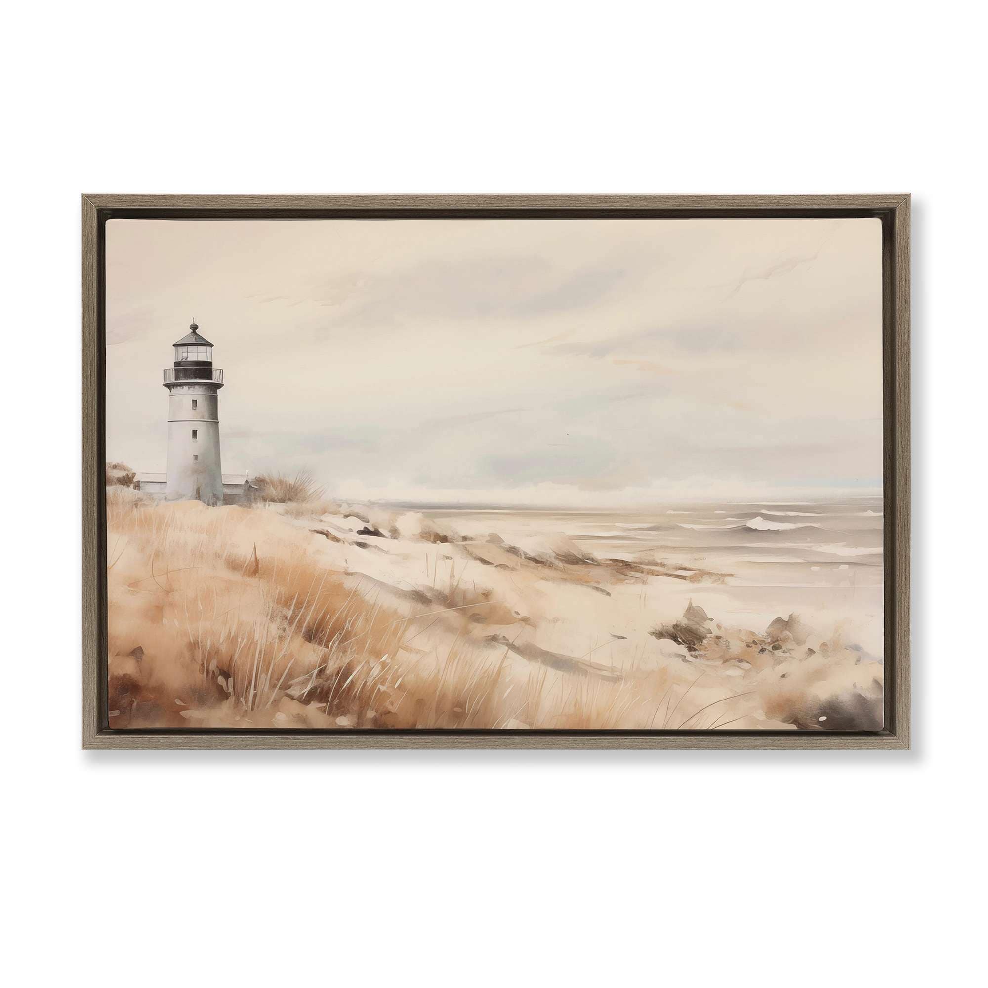 Stupell Industries BT-707-FFE-16X24 Distant Lighthouse in Neutral Tones Floating Frame design by Arlington Prints