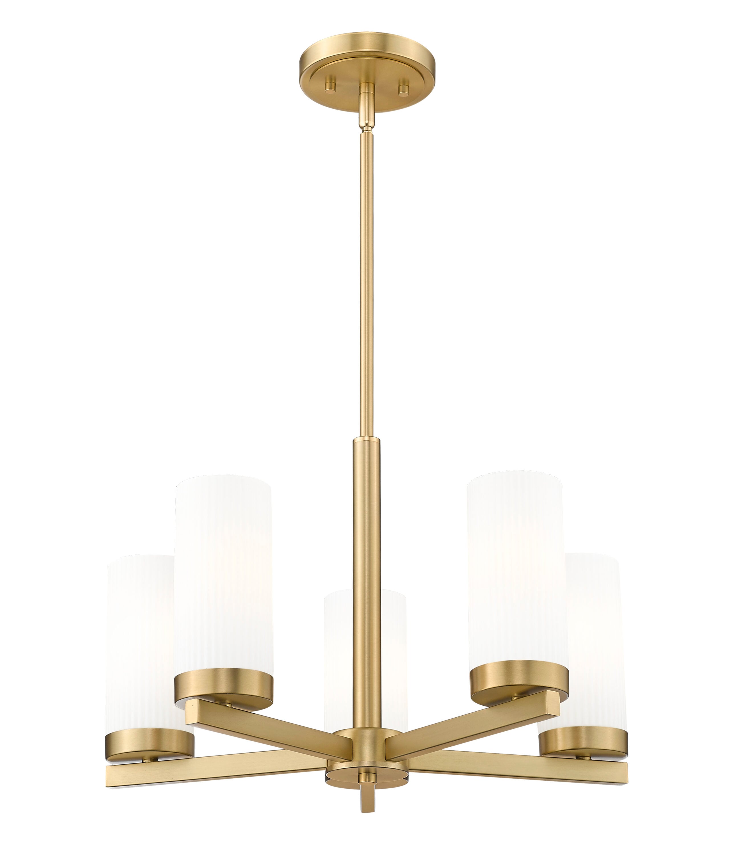 Gold 5-Light Mini Chandelier with Frosted Glass Shades