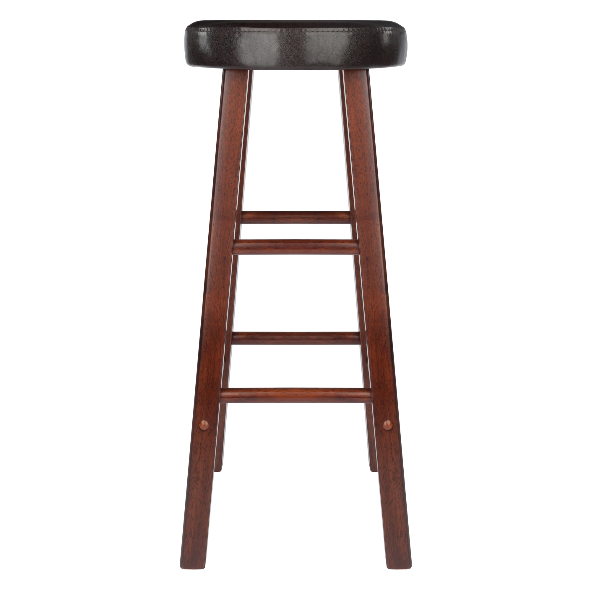 Transitional Walnut Brown Wood Bar Stool with Espresso Cushion, 30"