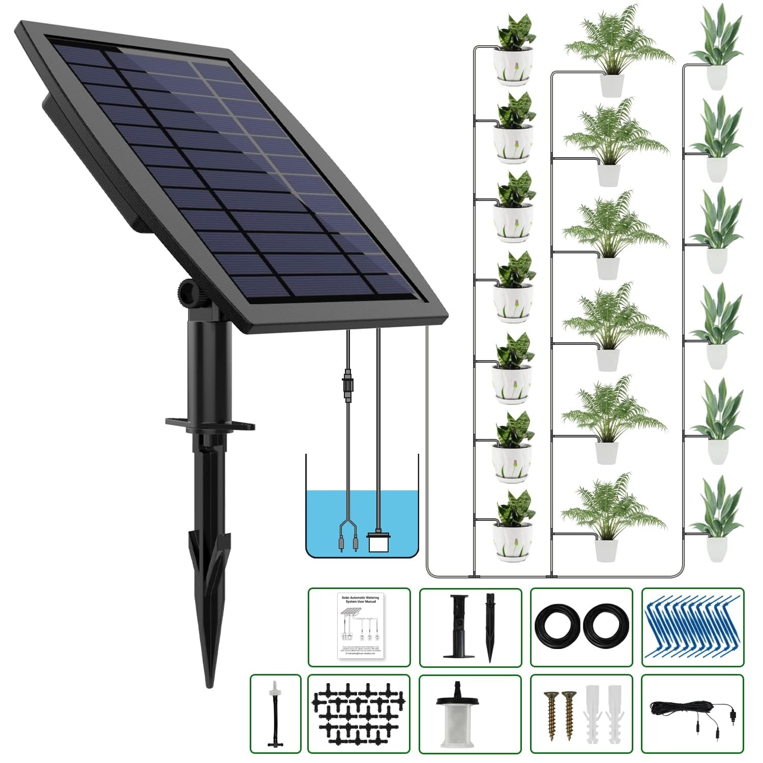 Etokfoks Solar Powered Plastic Automatic Drip Irrigation Kit Watering ...